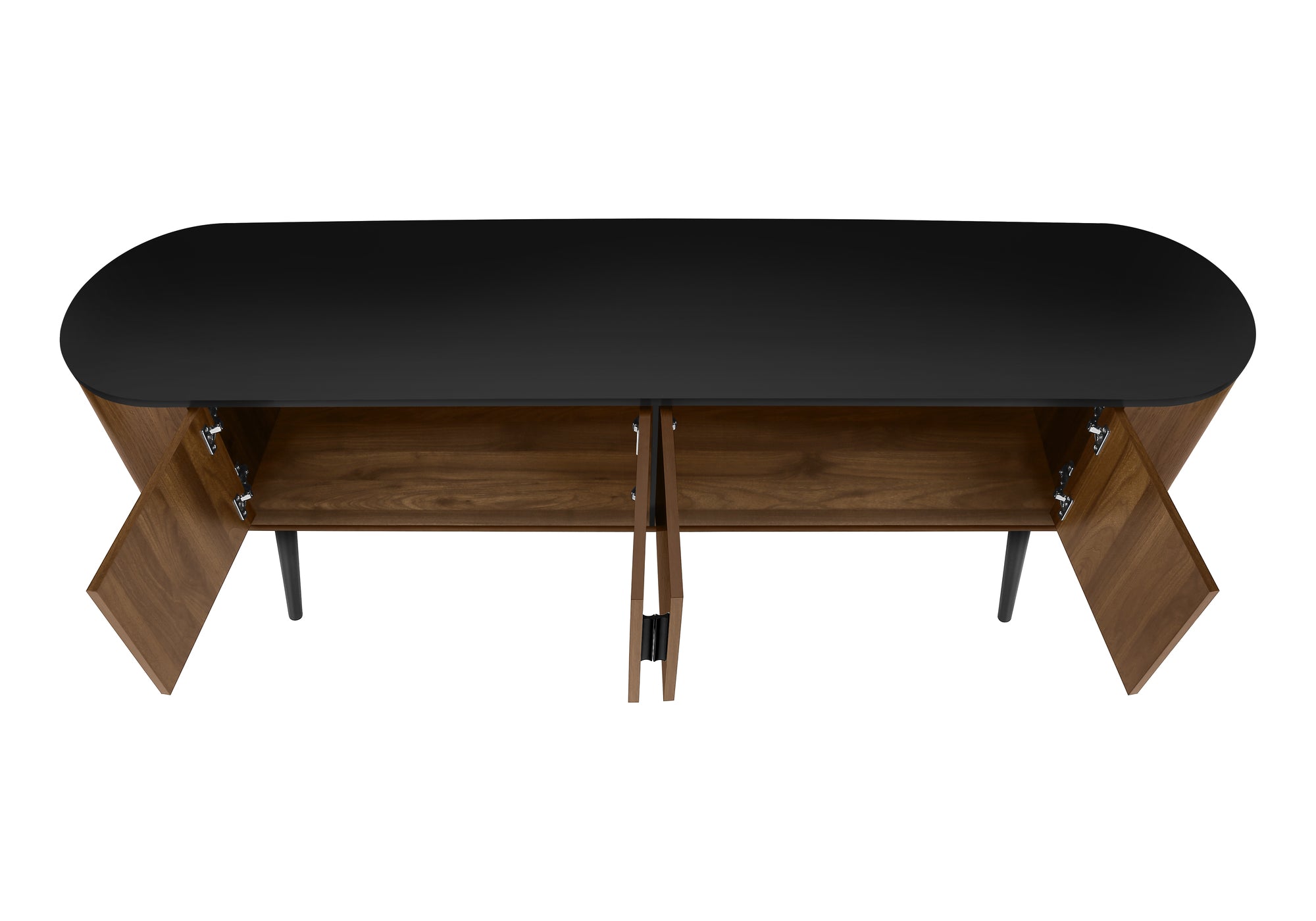 TV Stand - 72"L / Black with 4 Brown Wood-Look Doors