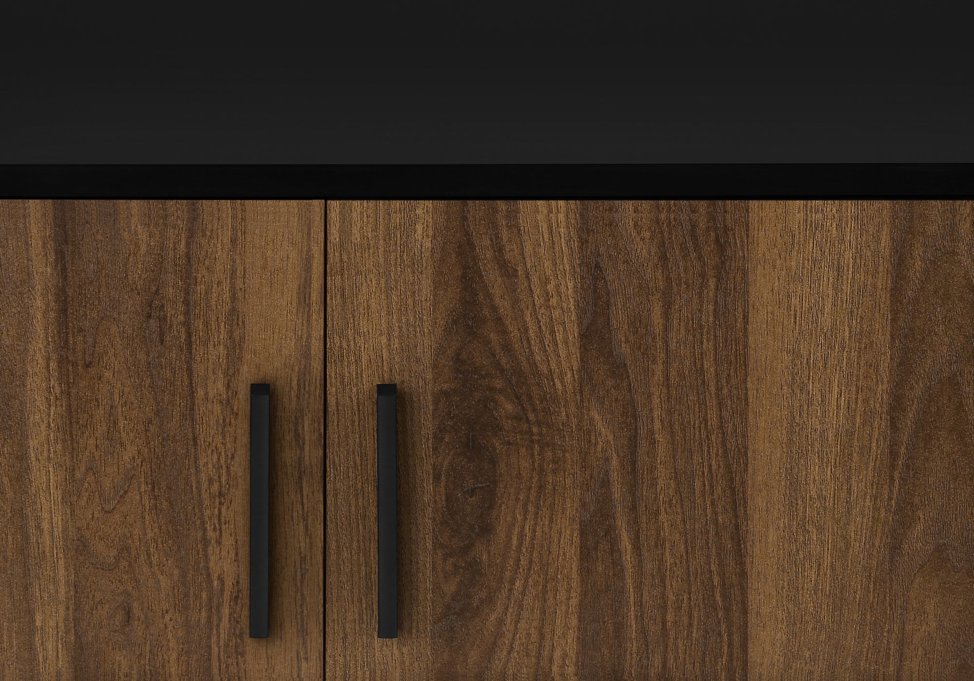 TV Stand - 72"L / Black with 4 Brown Wood-Look Doors