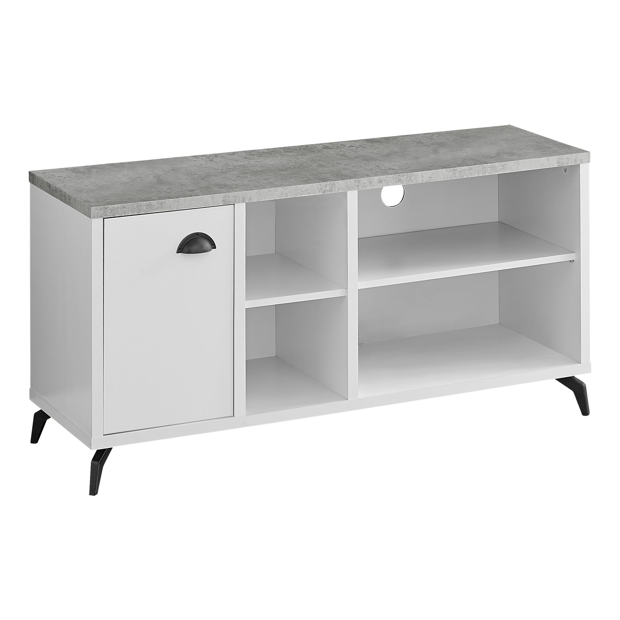TV STAND - 48"L / GREY CONCRETE / MEDIUM BROWN RECLAIMED