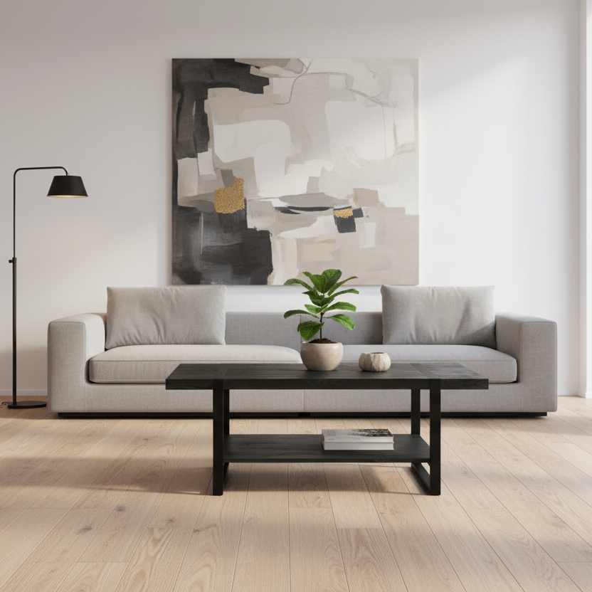 TABLE BASSE - ASPECT BOIS RÉCUPÉRÉ MARRON / MÉTAL NOIR