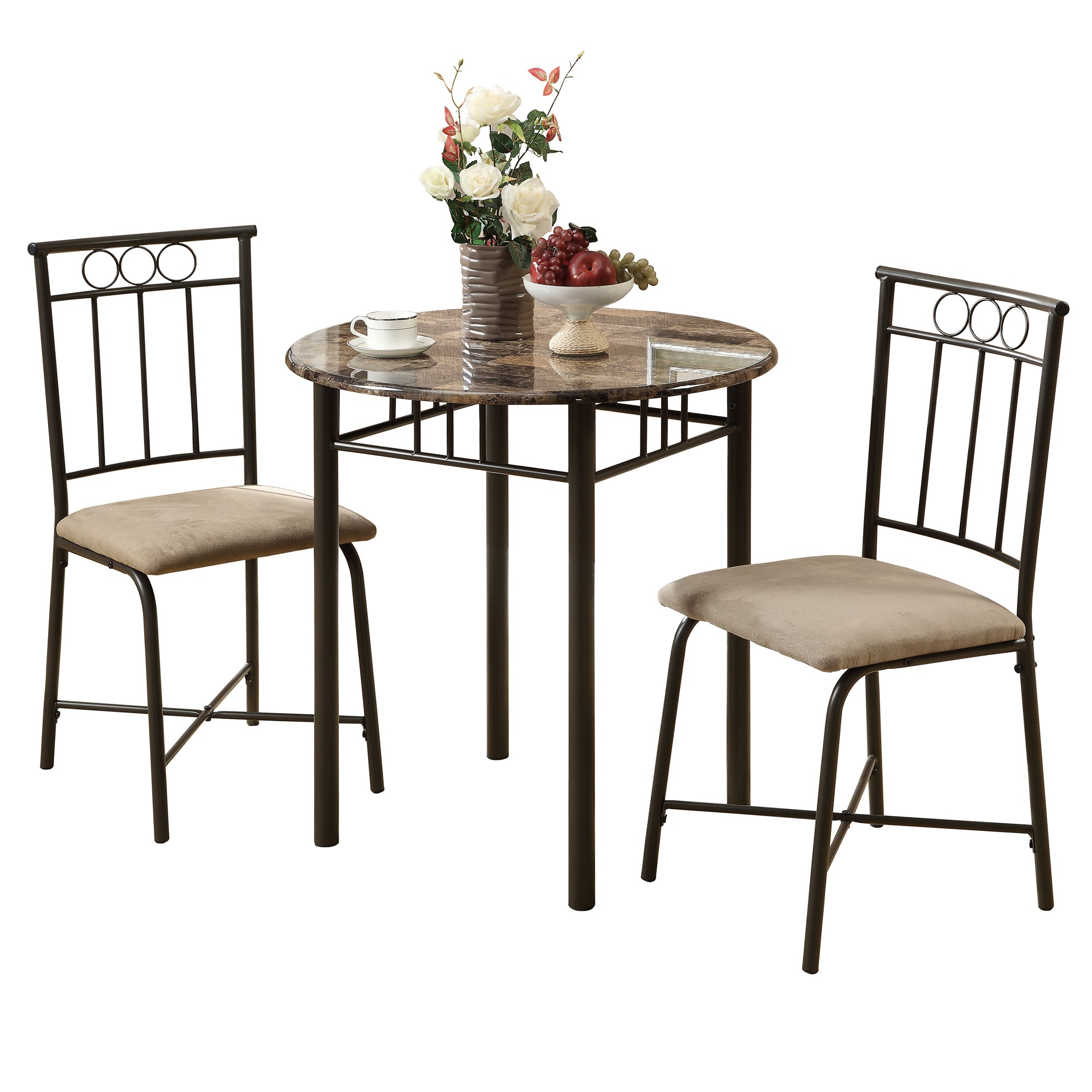 DINING SET - 3PCS SET / BLACK METAL AND TOP