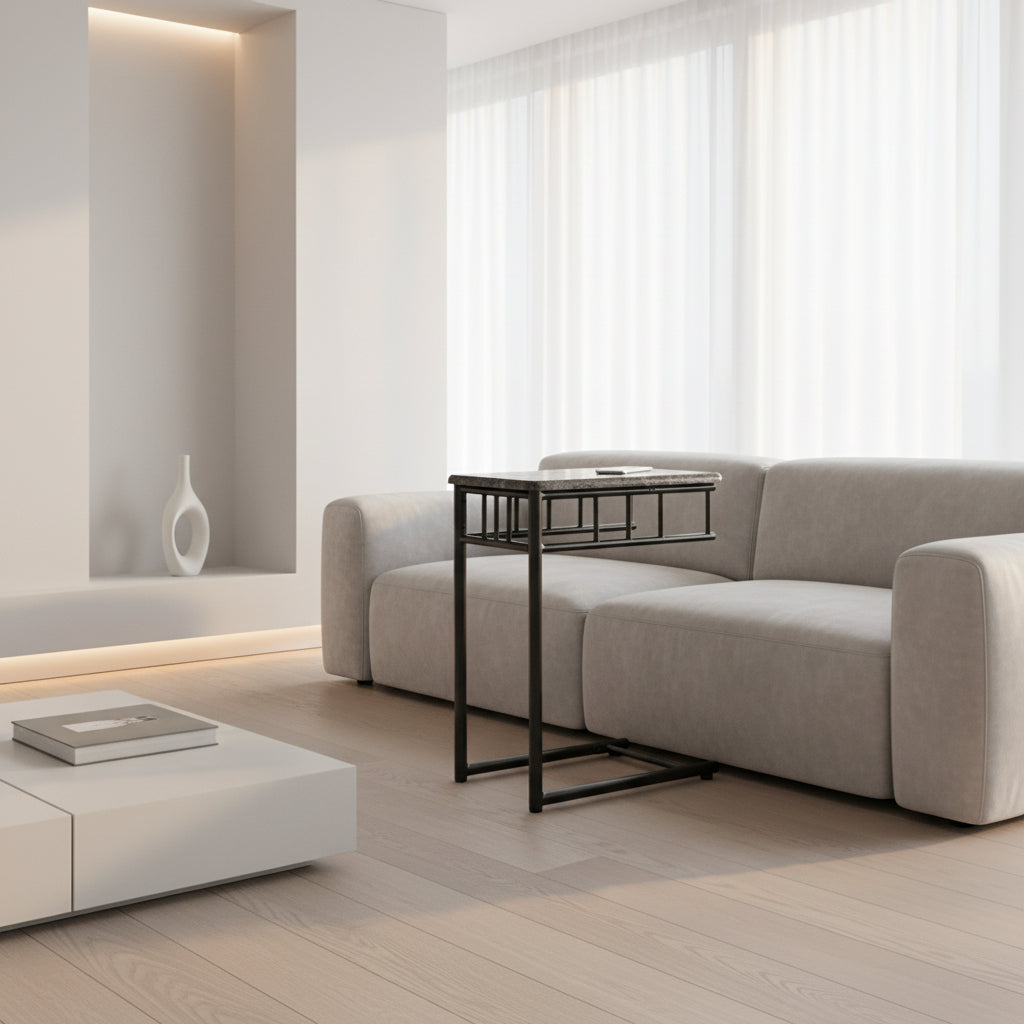 ACCENT TABLE - ESPRESSO MARBLE / BRONZE METAL