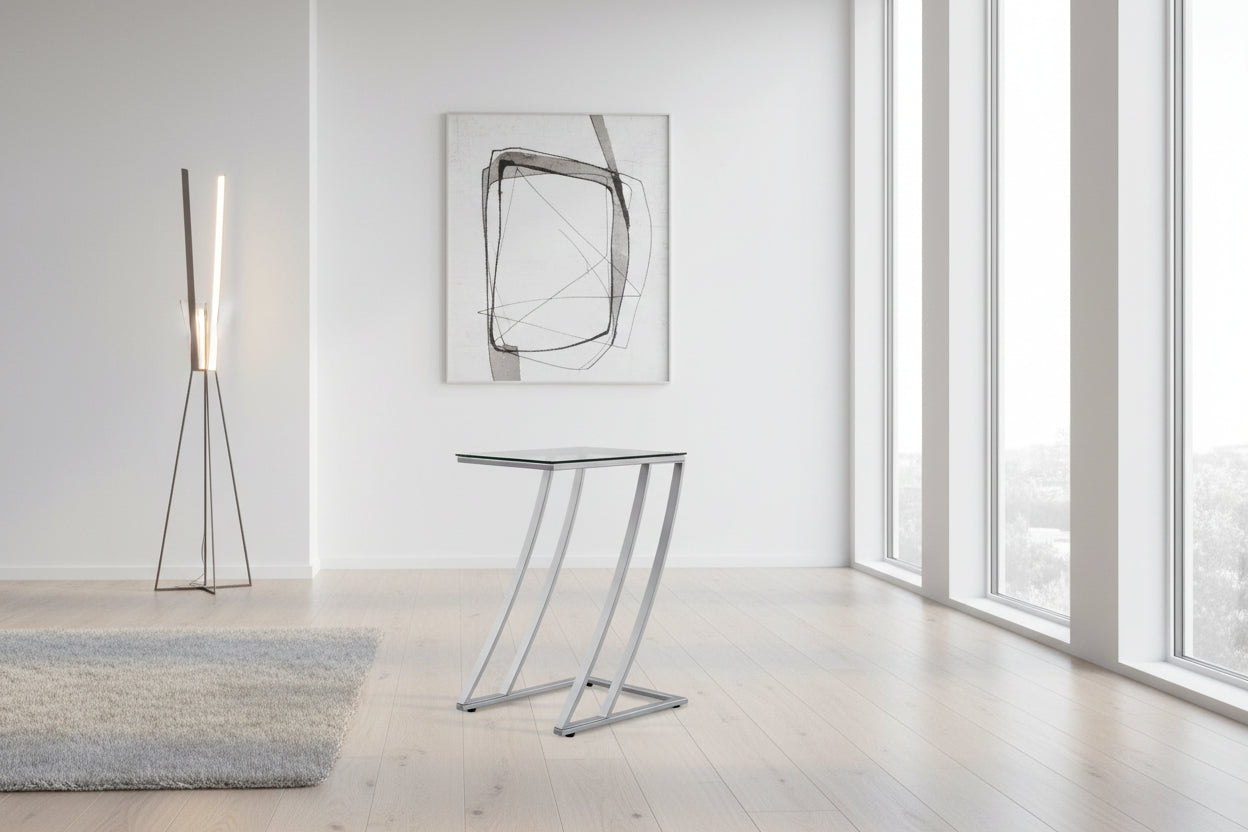 TABLE D'APPOINT - MÉTAL NOIR AVEC VERRE TREMPÉ