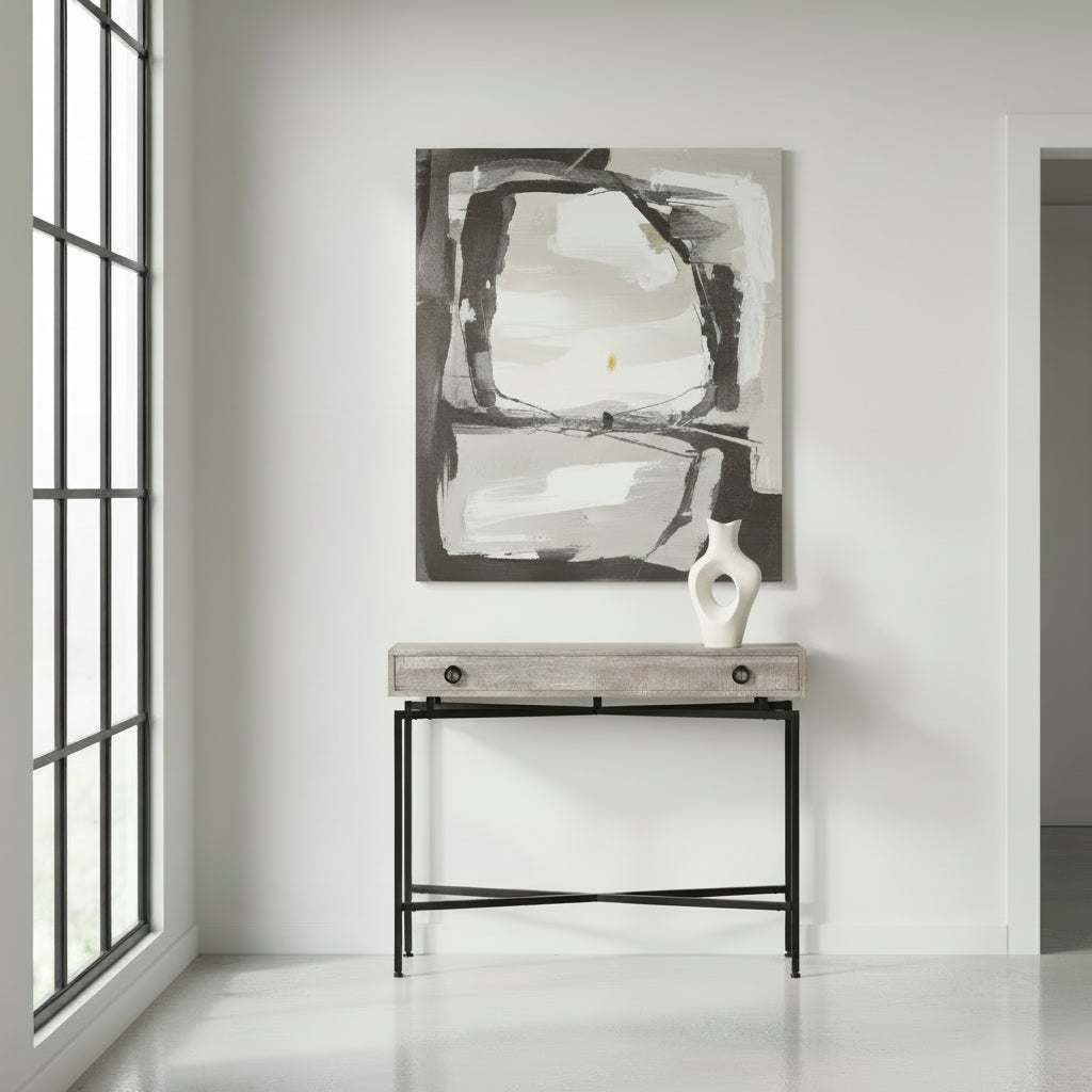 TABLE D'APPOINT - 42"L / BOIS RÉCUPÉRÉ BRUN / CONSOLE NOIRE