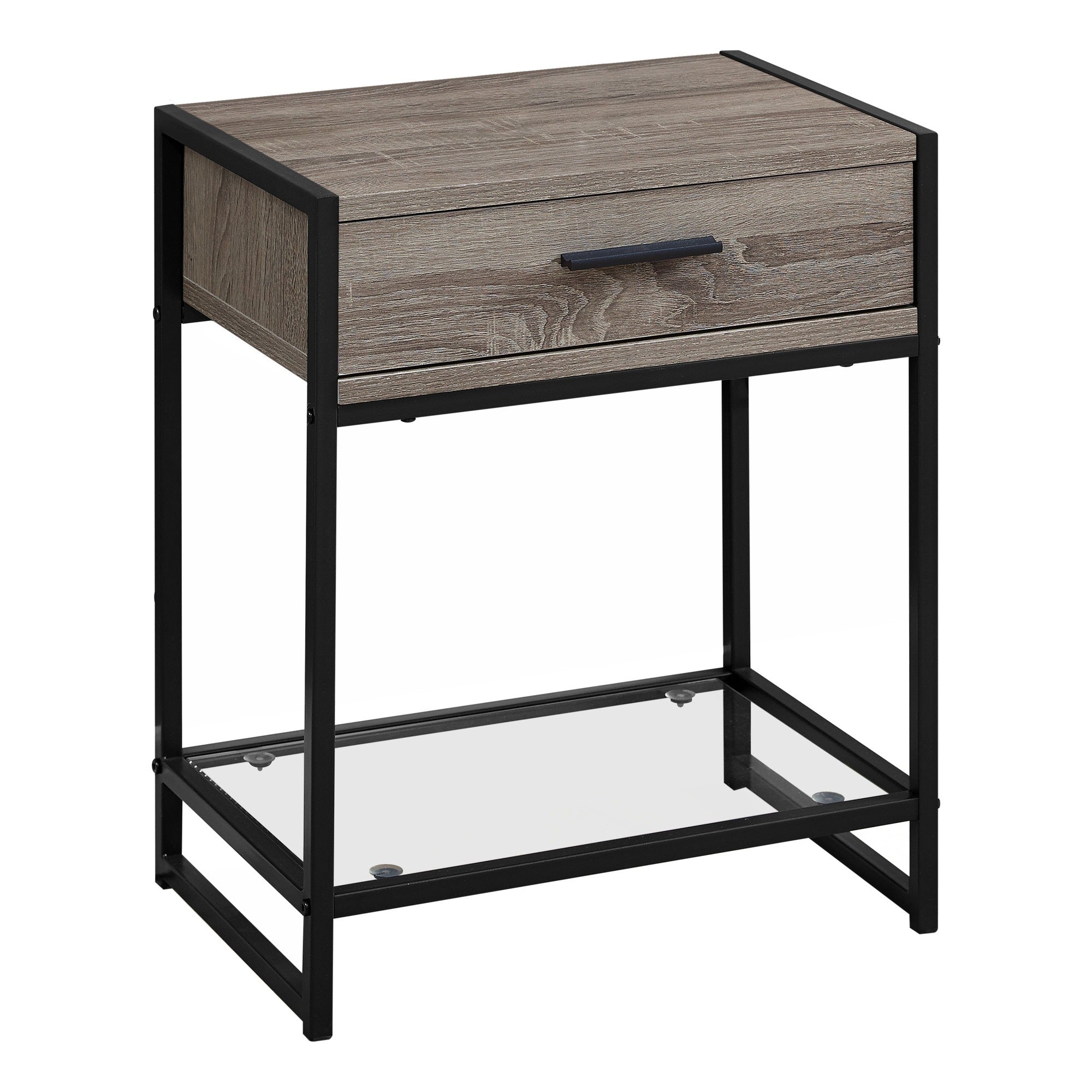 ACCENT TABLE - 22"H / GREY / BLACK METAL / TEMPERED GLASS
