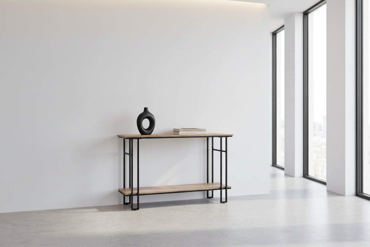 TABLE D'APPOINT - 48"L / CONSOLE D'ENTRÉE EN MÉTAL GRIS / NOIR