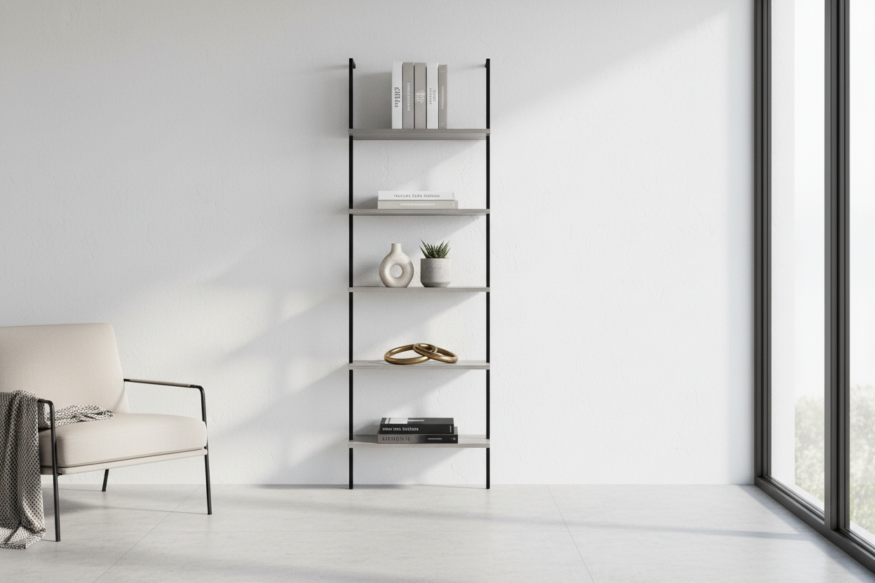 BIBLIOTHÈQUE - ÉCHELLE 72"H BRUN RÉCUPÉRÉ / MÉTAL NOIR