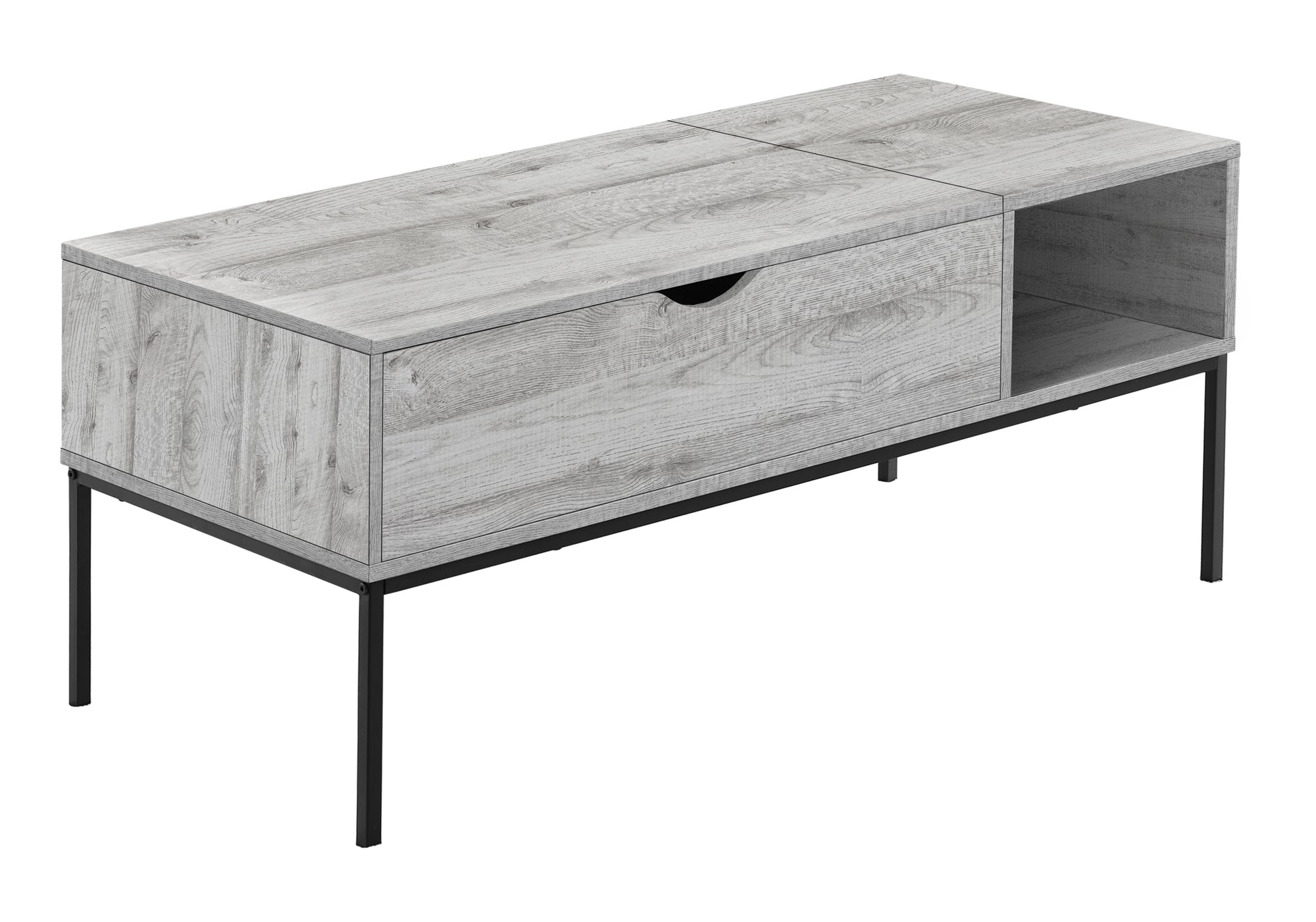 TABLE BASSE - 42"L / PLATEAU RELEVABLE TAUPE FONCÉ / MÉTAL NOIR