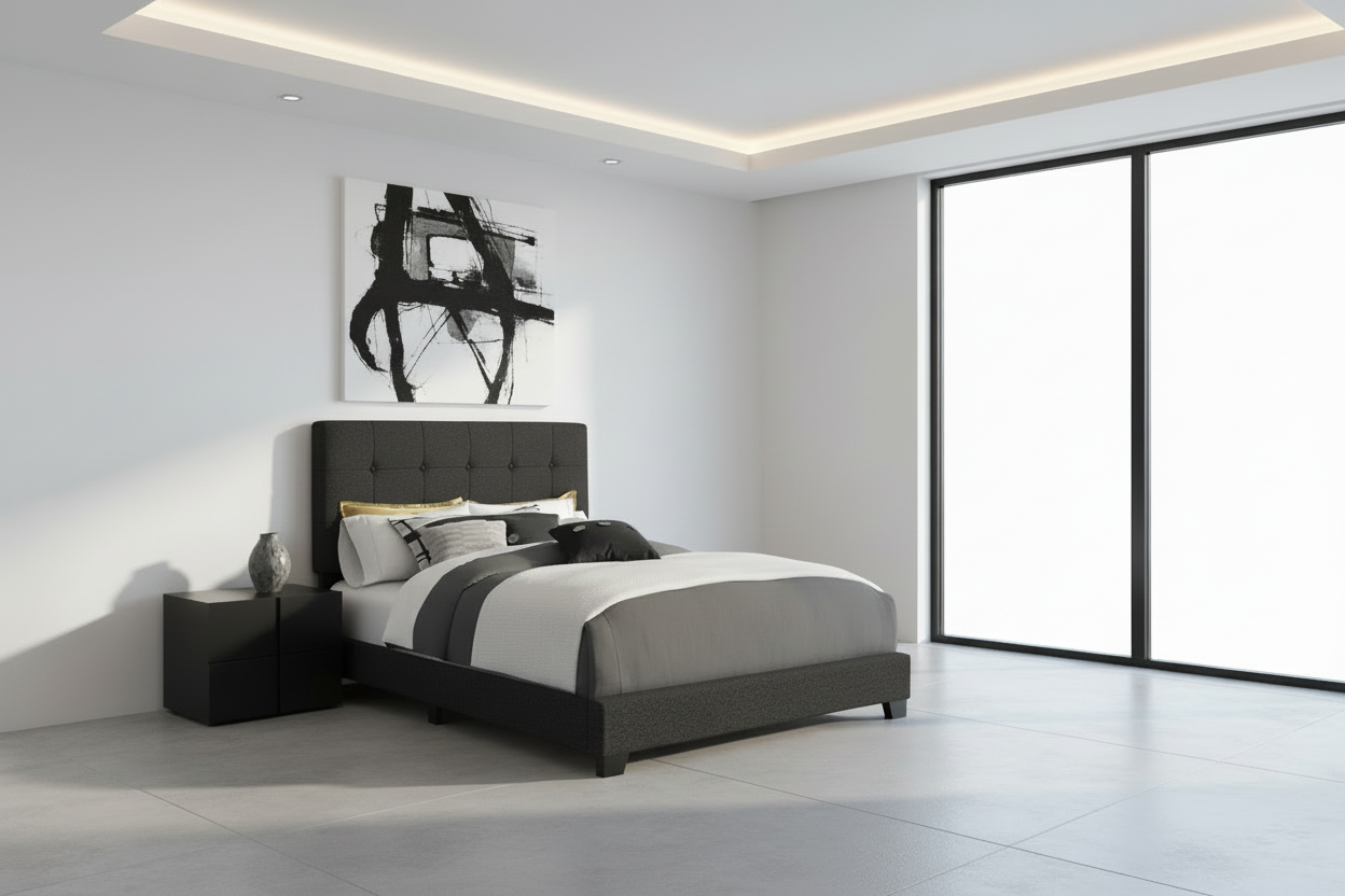 BOUCLE FABRIC UPHOLSTERED FULL SIZE BED FRAME