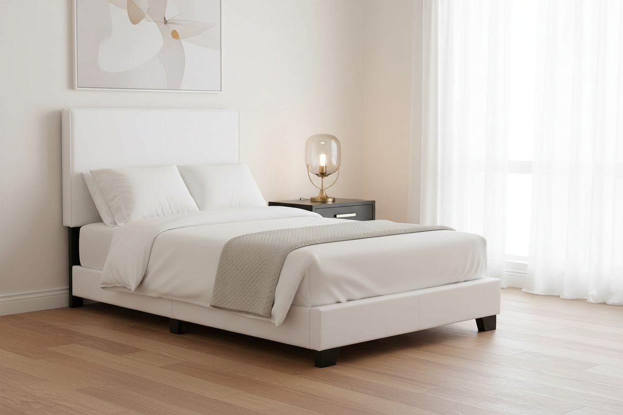 BED - TWIN SIZE / DARK BROWN LEATHER-LOOK