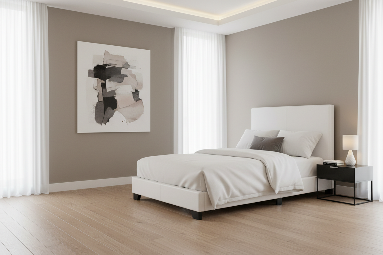 BED - TWIN SIZE / DARK BROWN LEATHER-LOOK