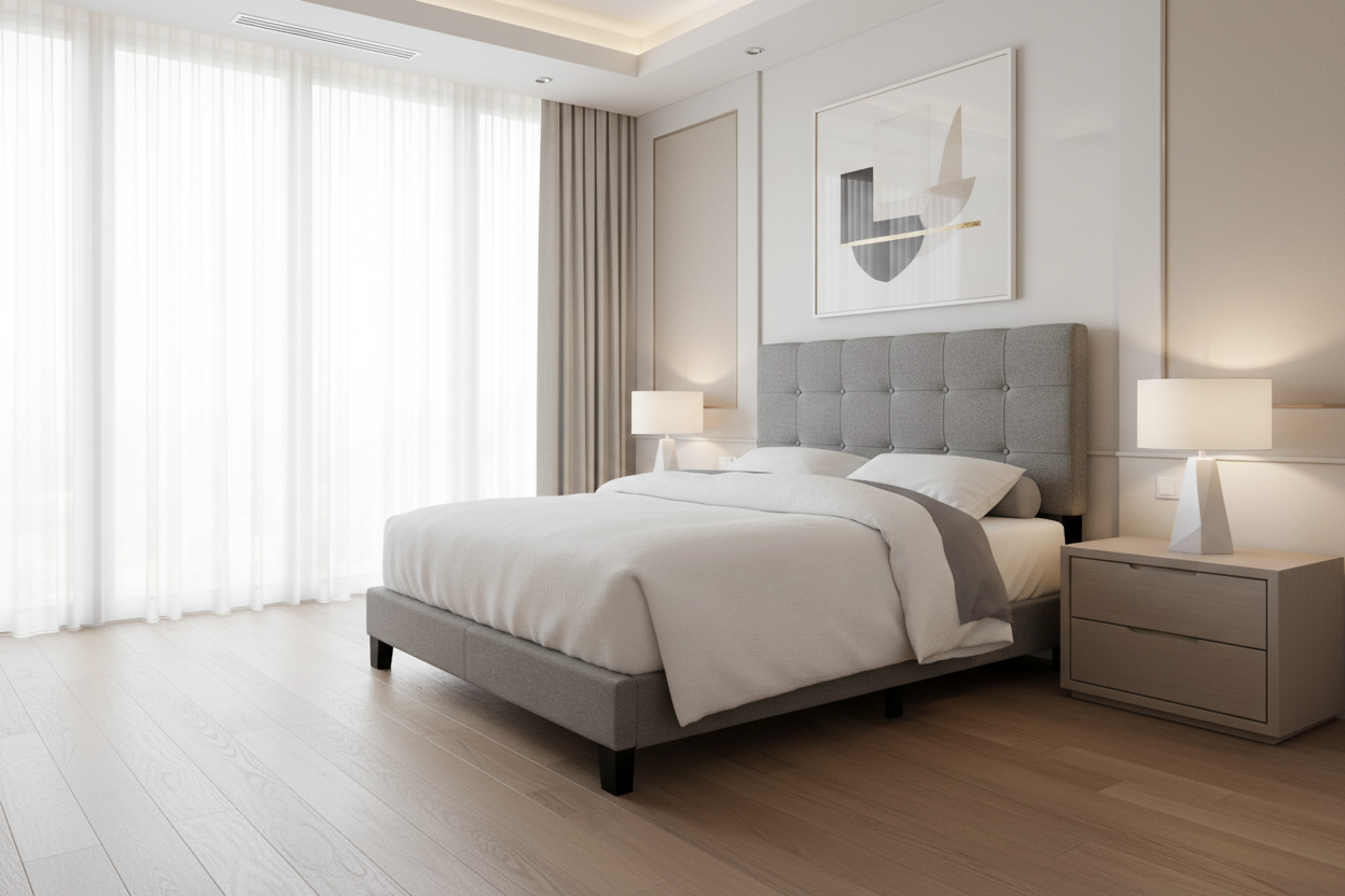 BOUCLE FABRIC UPHOLSTERED FULL SIZE BED FRAME