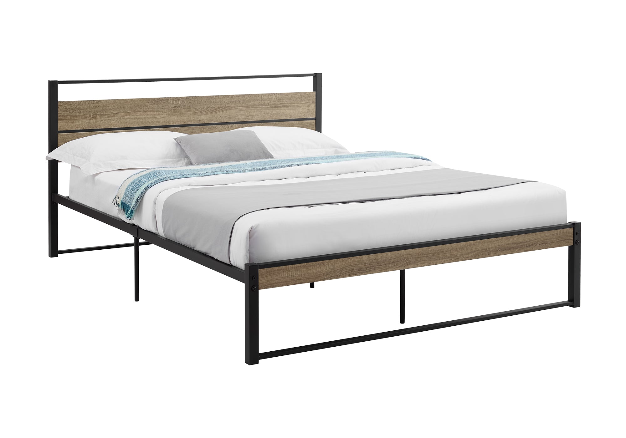 LIT - QUEEN SIZE / TAUPE FONCÉ / PLATEFORME EN MÉTAL NOIR 