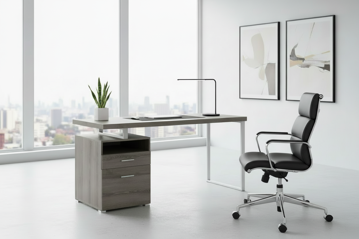 COMPUTER DESK - 60"L / ESPRESSO / SILVER METAL