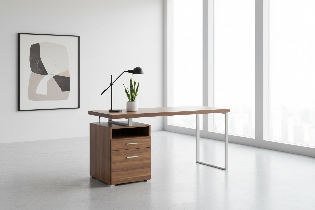 COMPUTER DESK - 60"L / ESPRESSO / SILVER METAL