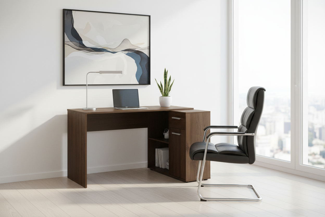 BUREAU D'ORDINATEUR - 46"L / GRIS INDUSTRIEL / ARMOIRE DE RANGEMENT