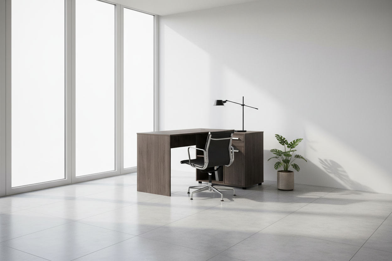 BUREAU D'ORDINATEUR - 46"L / GRIS INDUSTRIEL / ARMOIRE DE RANGEMENT
