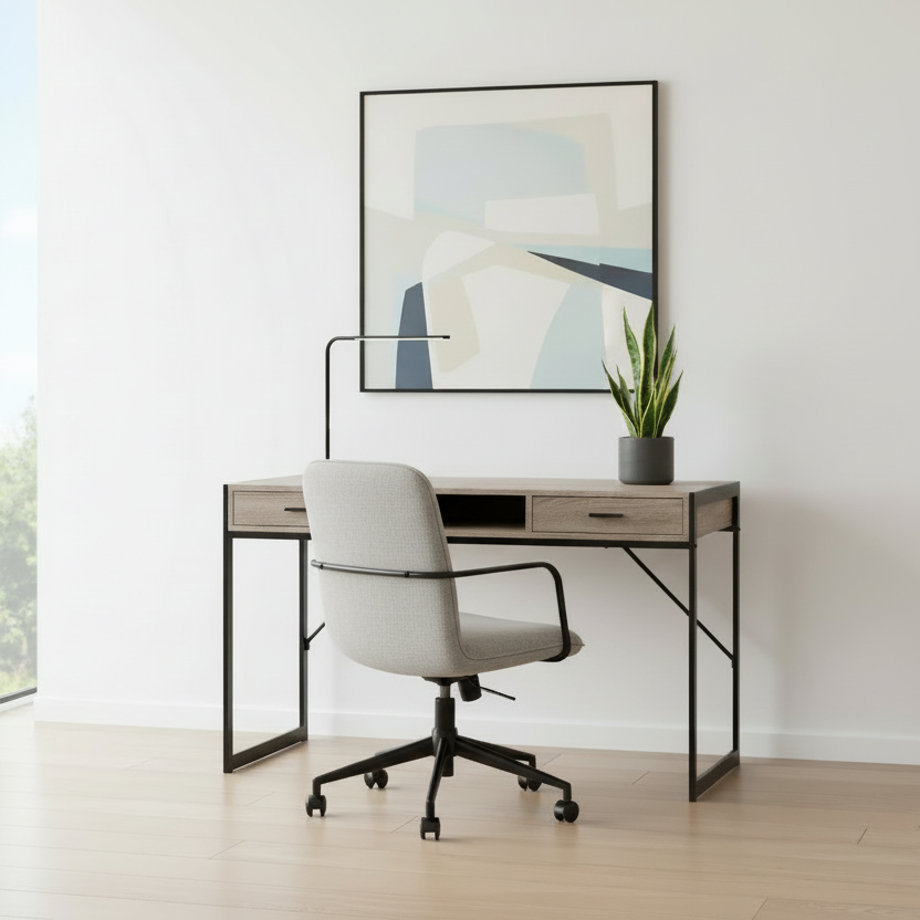 BUREAU D'ORDINATEUR - 48"L / BLANC / MÉTAL ARGENTÉ