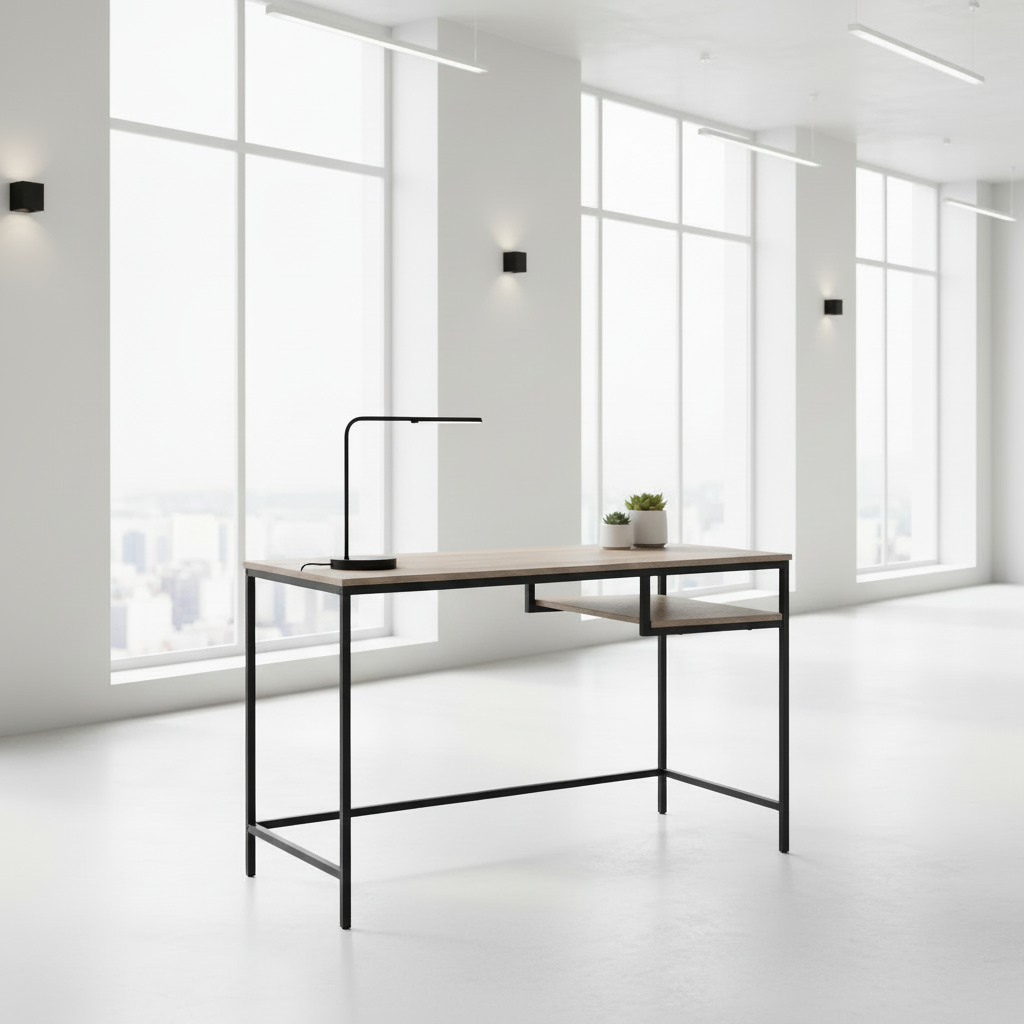 BUREAU D'ORDINATEUR - 48"L / BLANC / MÉTAL ARGENTÉ