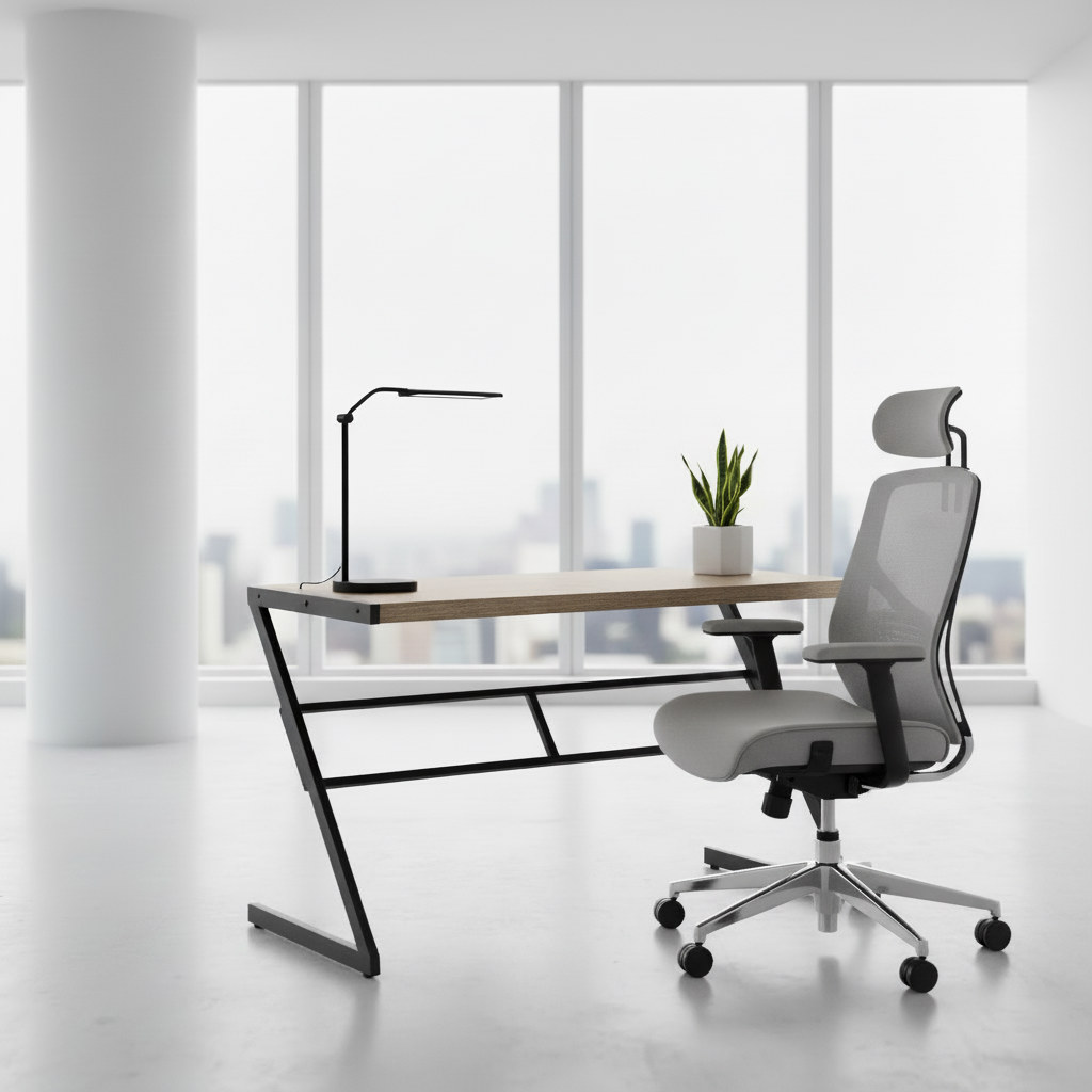 BUREAU D'ORDINATEUR - 48"L / BLANC / MÉTAL ARGENTÉ