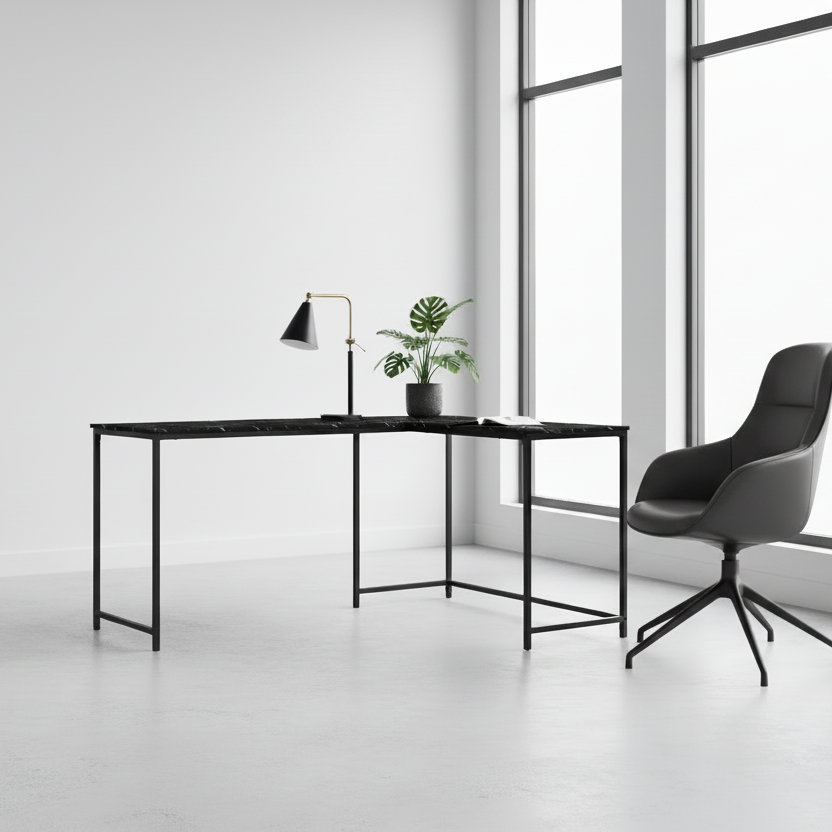 BUREAU D'ORDINATEUR - 58" L / DESSUS ESPRESSO / COIN EN MÉTAL NOIR