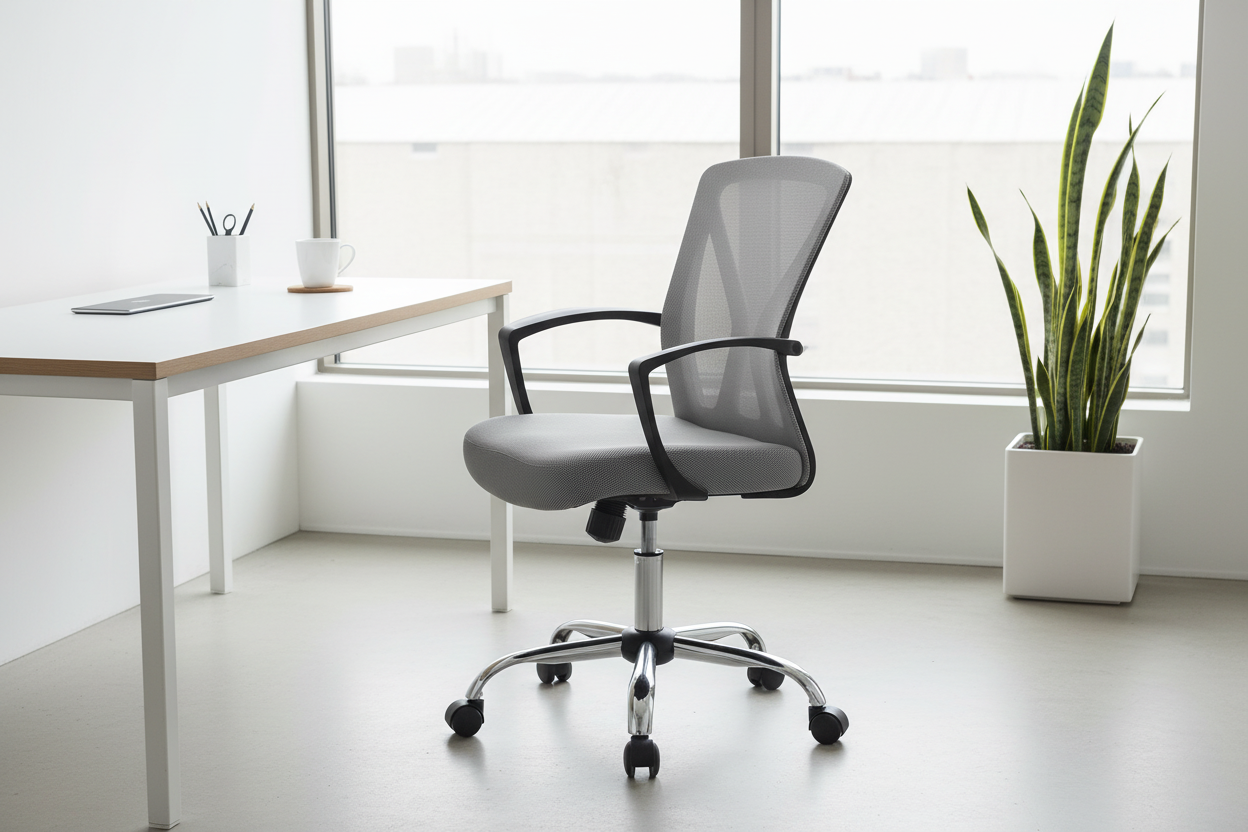 CHAISE DE BUREAU - BASE NOIRE / CHROMÉE SUR ROULETTES