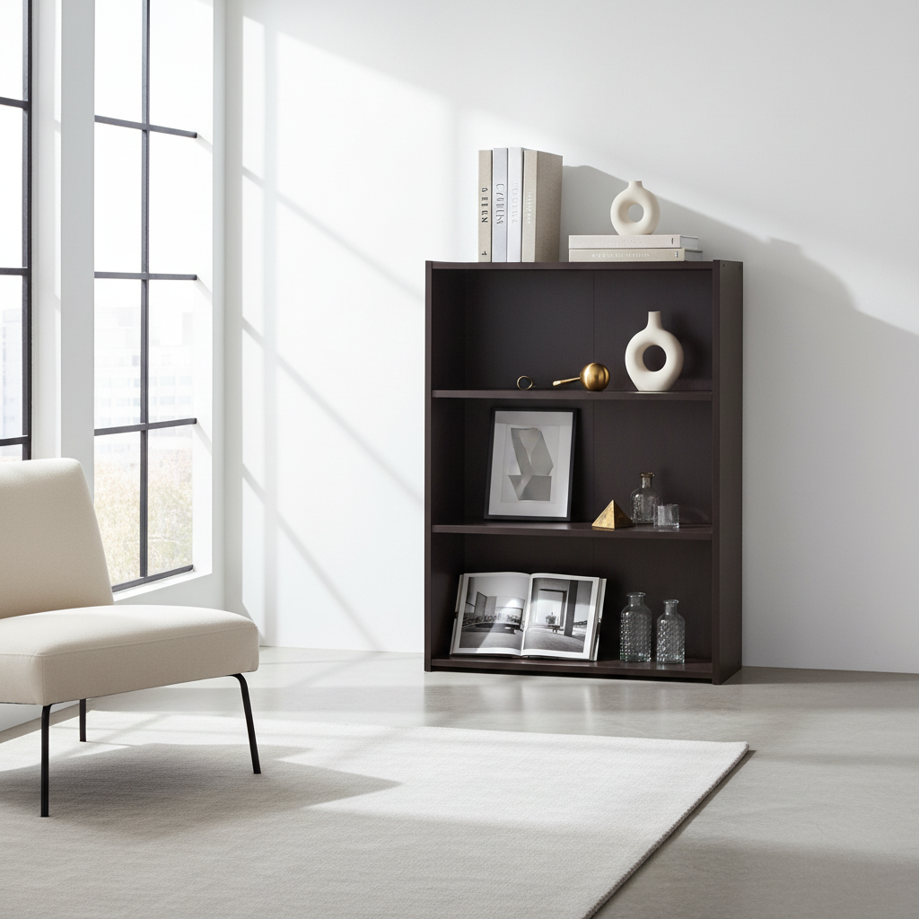 BIBLIOTHÈQUE - 36"H / CERISIER AVEC 3 ÉTAGÈRES