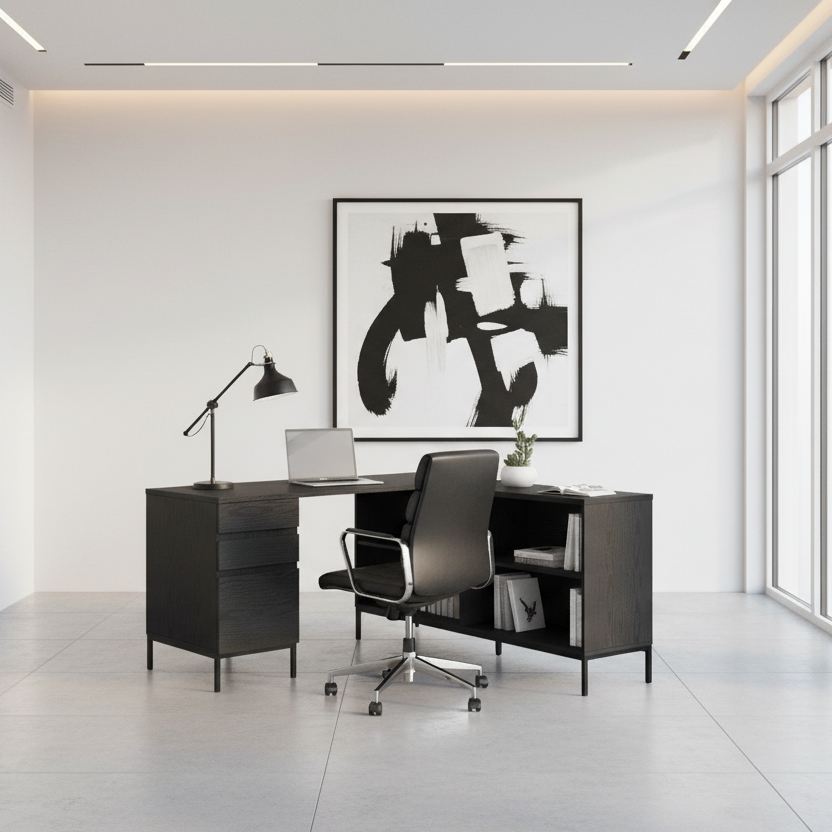 BUREAU D'ORDINATEUR - 60"L / ANGLE EN L BRUN RUSTIQUE