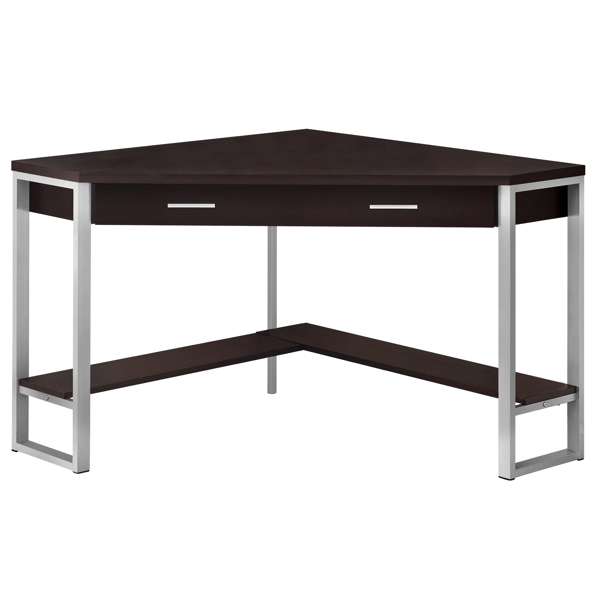 COMPUTER DESK - 42"L / WHITE CORNER / SILVER METAL