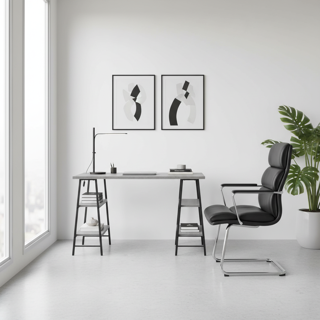 BUREAU D'ORDINATEUR - 48"L / BLANC / MÉTAL BLANC