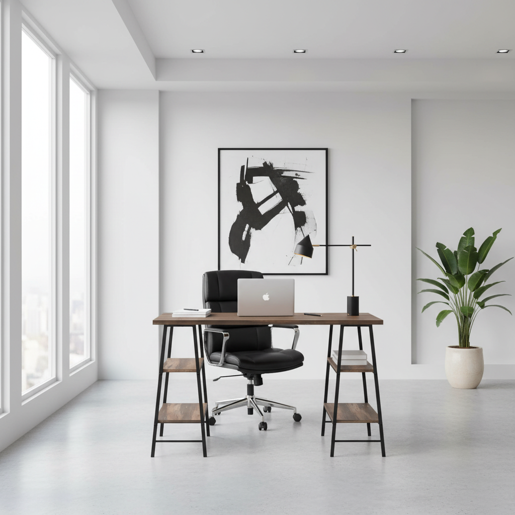 BUREAU D'ORDINATEUR - 48"L / BLANC / MÉTAL BLANC