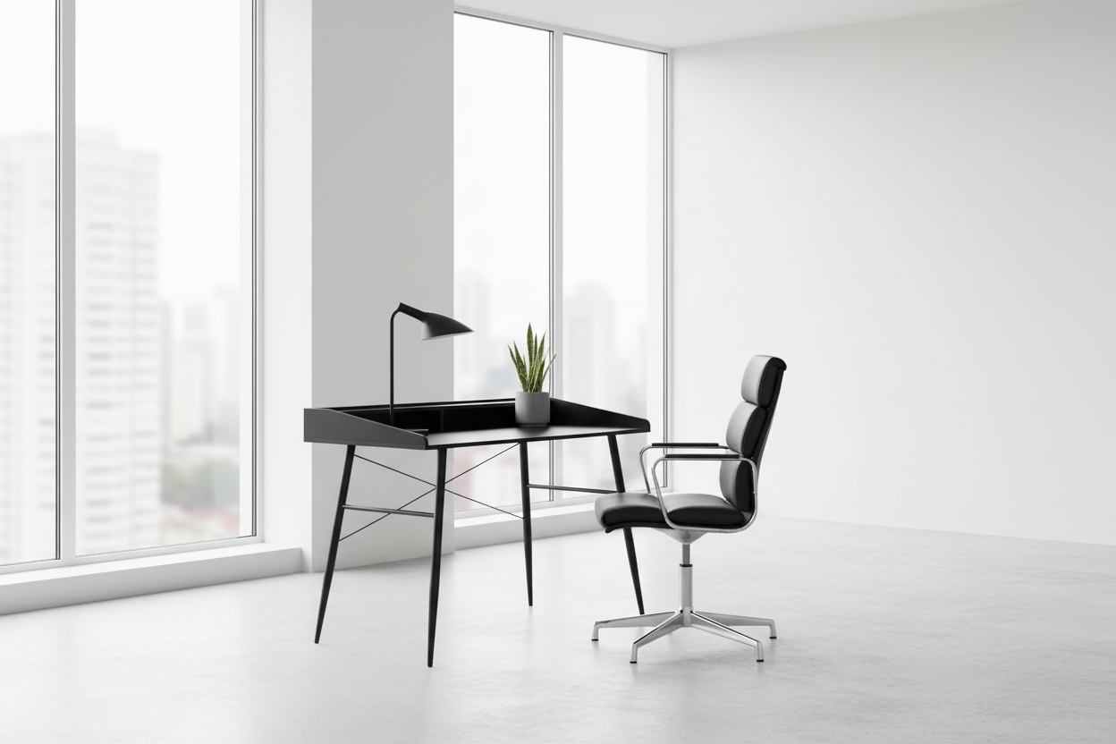 BUREAU D'ORDINATEUR - 48"L / NATUREL / MÉTAL BLANC