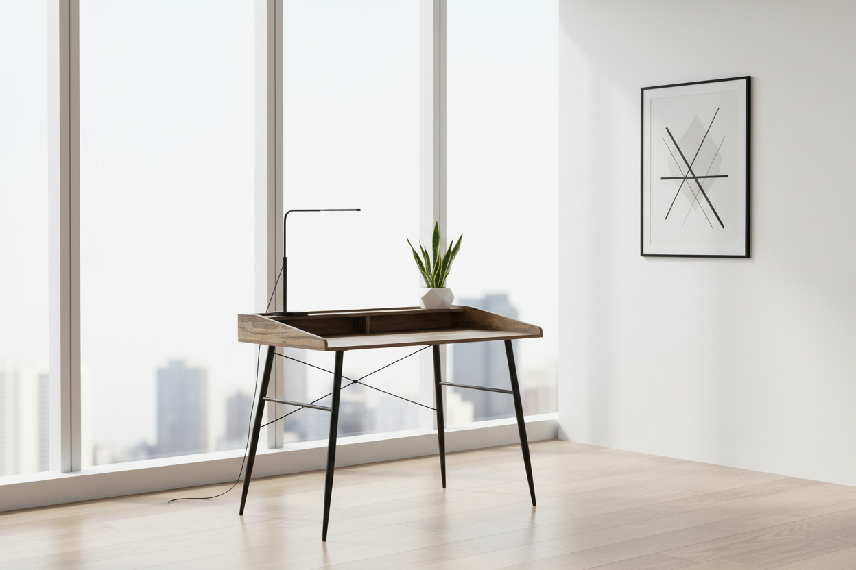 BUREAU D'ORDINATEUR - 48"L / NATUREL / MÉTAL BLANC