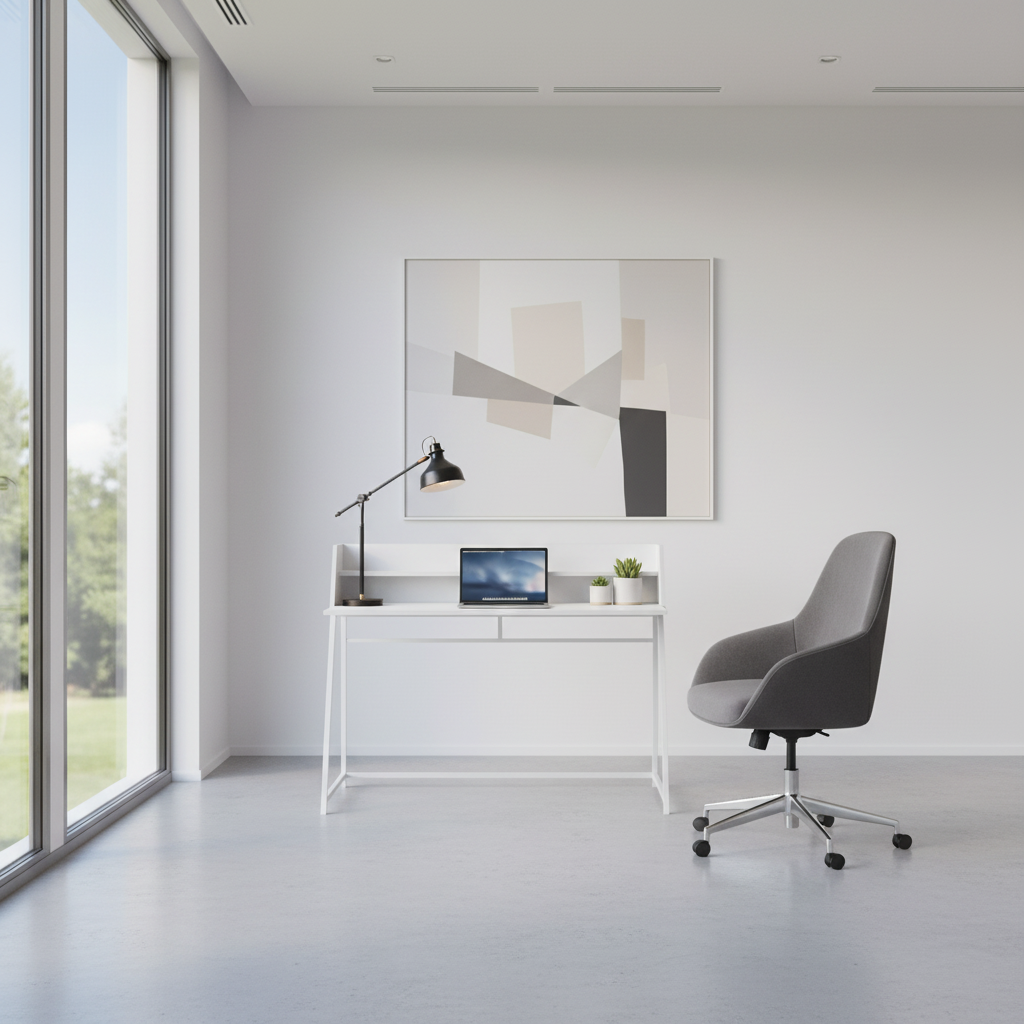 BUREAU D'ORDINATEUR - 48"L / NATUREL / MÉTAL BLANC