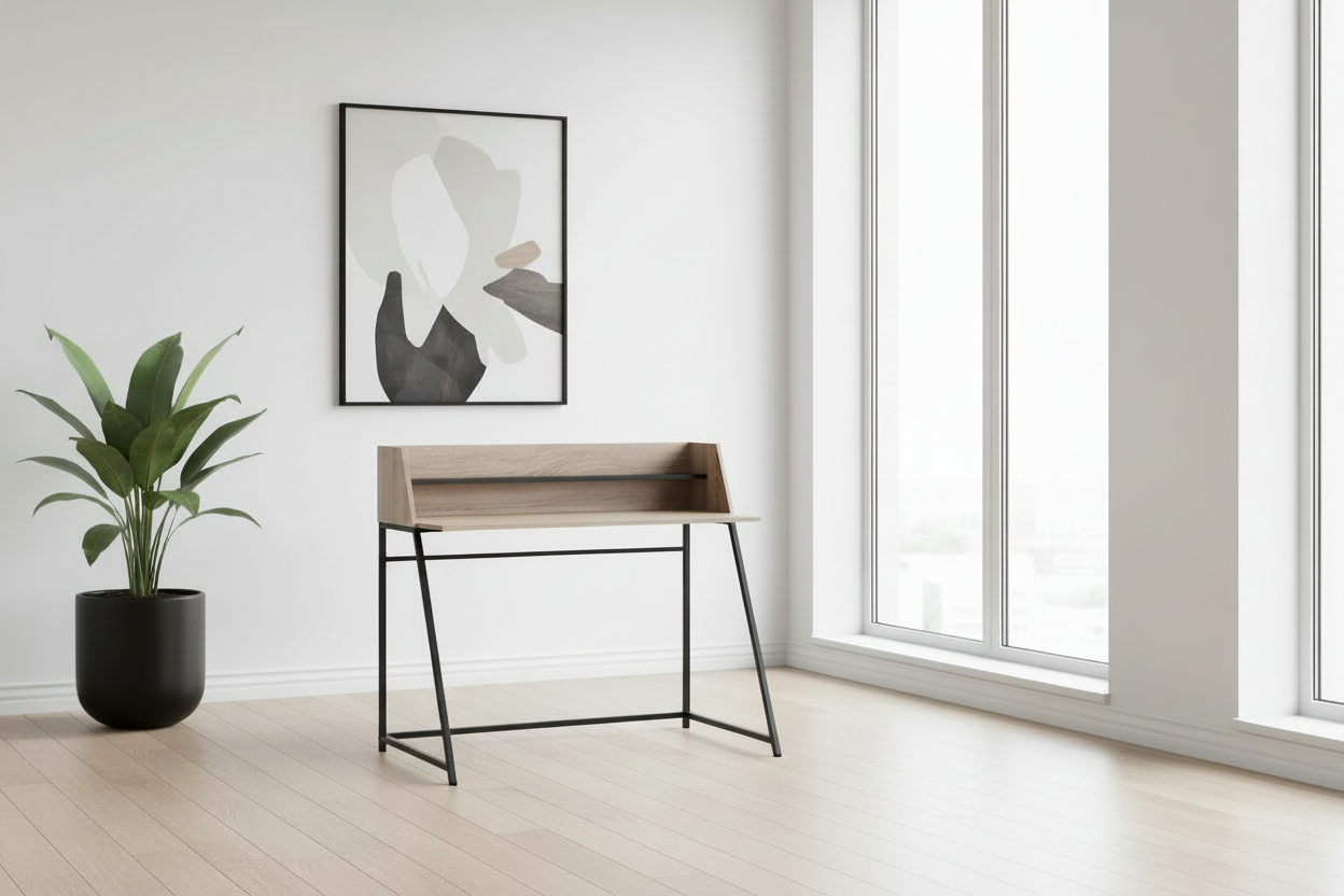 BUREAU D'ORDINATEUR - 48"L / NATUREL / MÉTAL BLANC