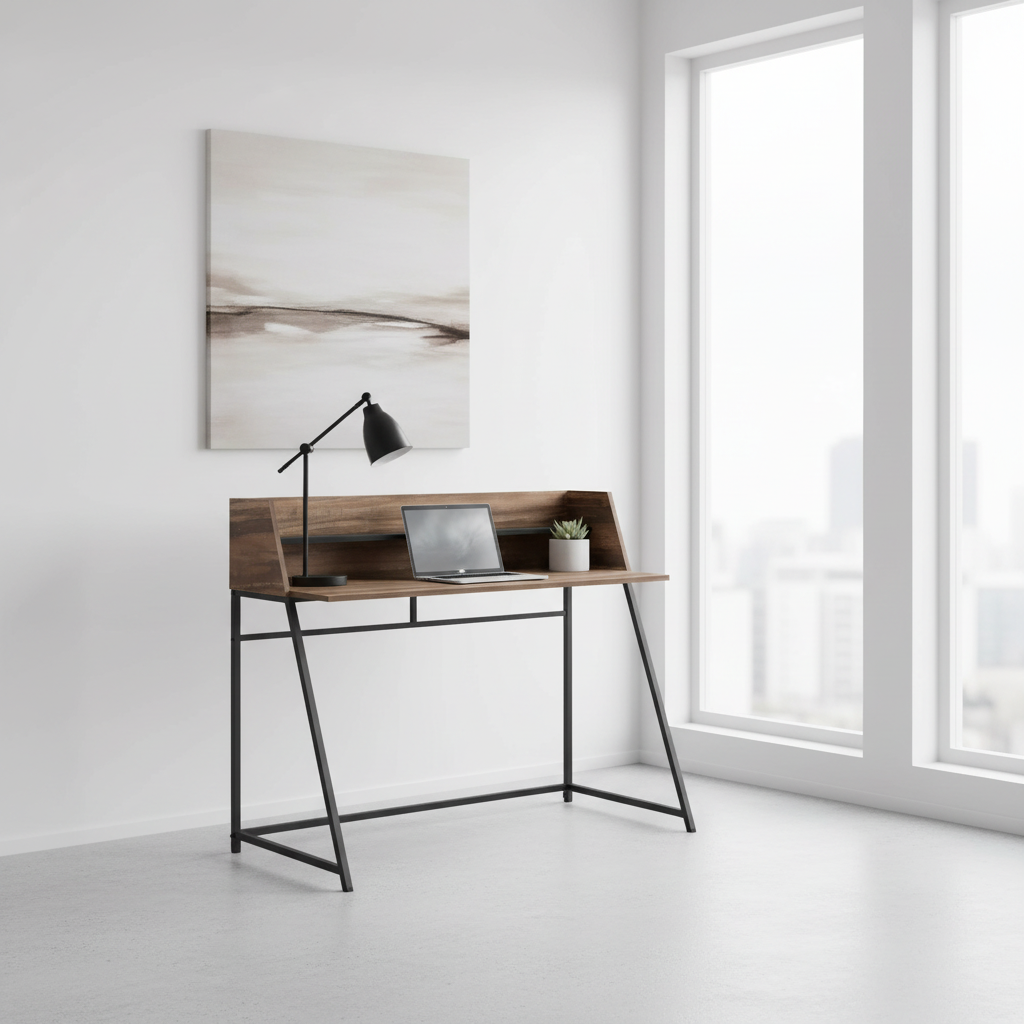 BUREAU D'ORDINATEUR - 48"L / NATUREL / MÉTAL BLANC