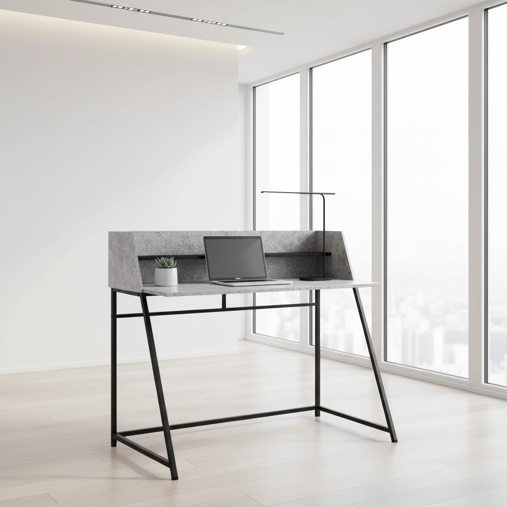 BUREAU D'ORDINATEUR - 48"L / NATUREL / MÉTAL BLANC
