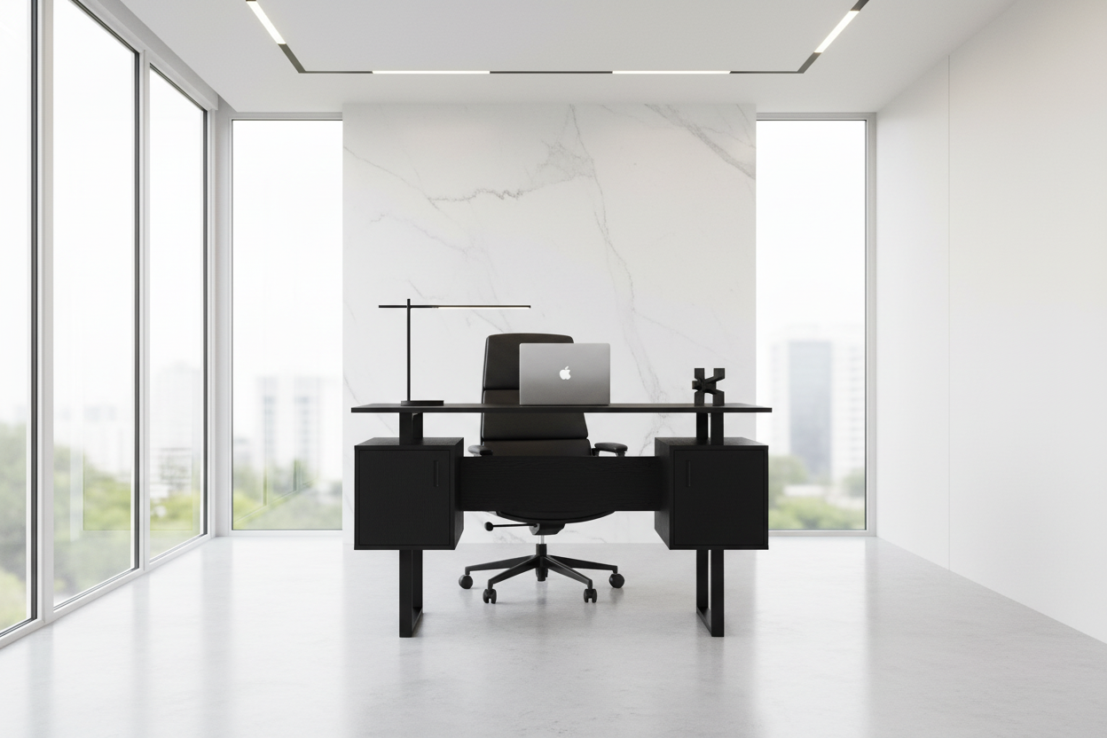 BUREAU D'ORDINATEUR - 48"L / BLANC / MÉTAL ARGENTÉ