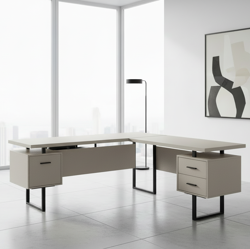 BUREAU D'ORDINATEUR - 70"L / TAUPE FONCÉ ORIENTÉ GAUCHE OU DROITE