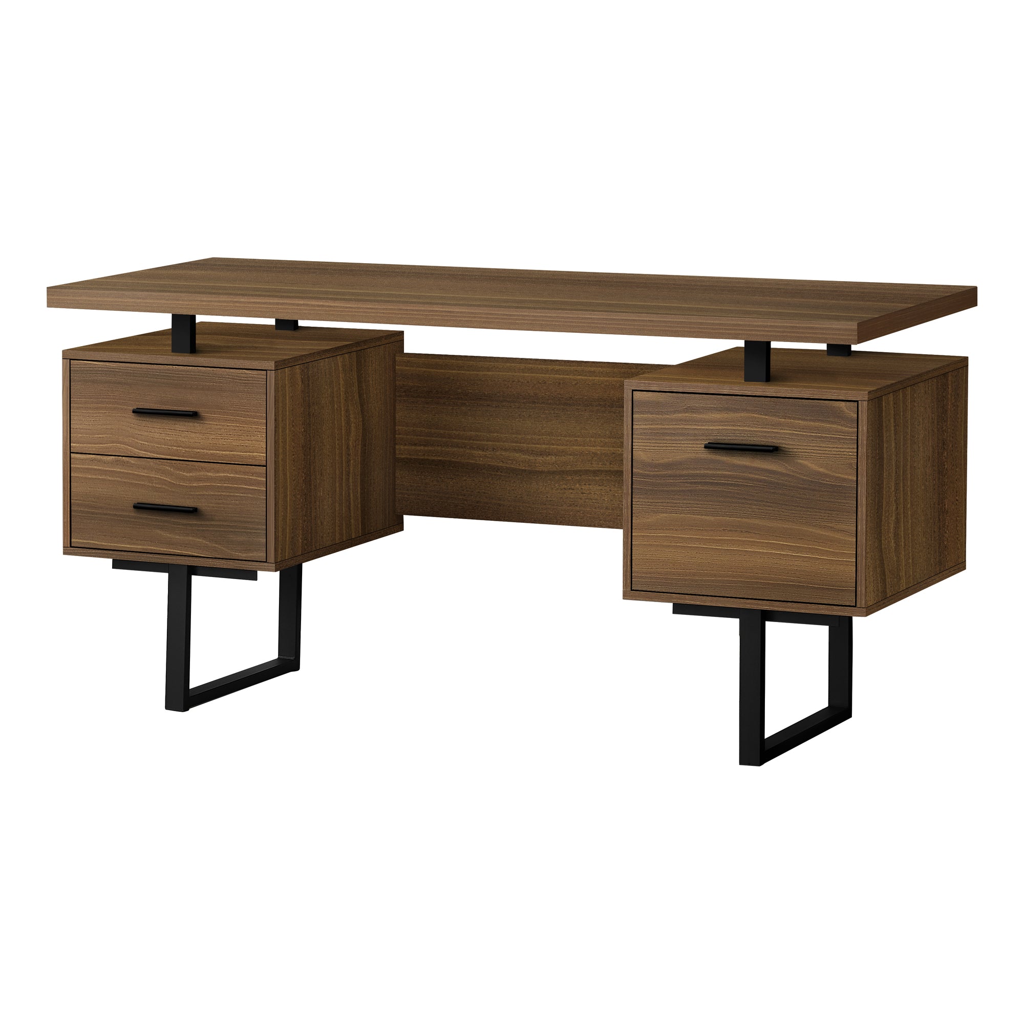BUREAU D'ORDINATEUR - 60"L / ESPRESSO / MÉTAL ARGENTÉ