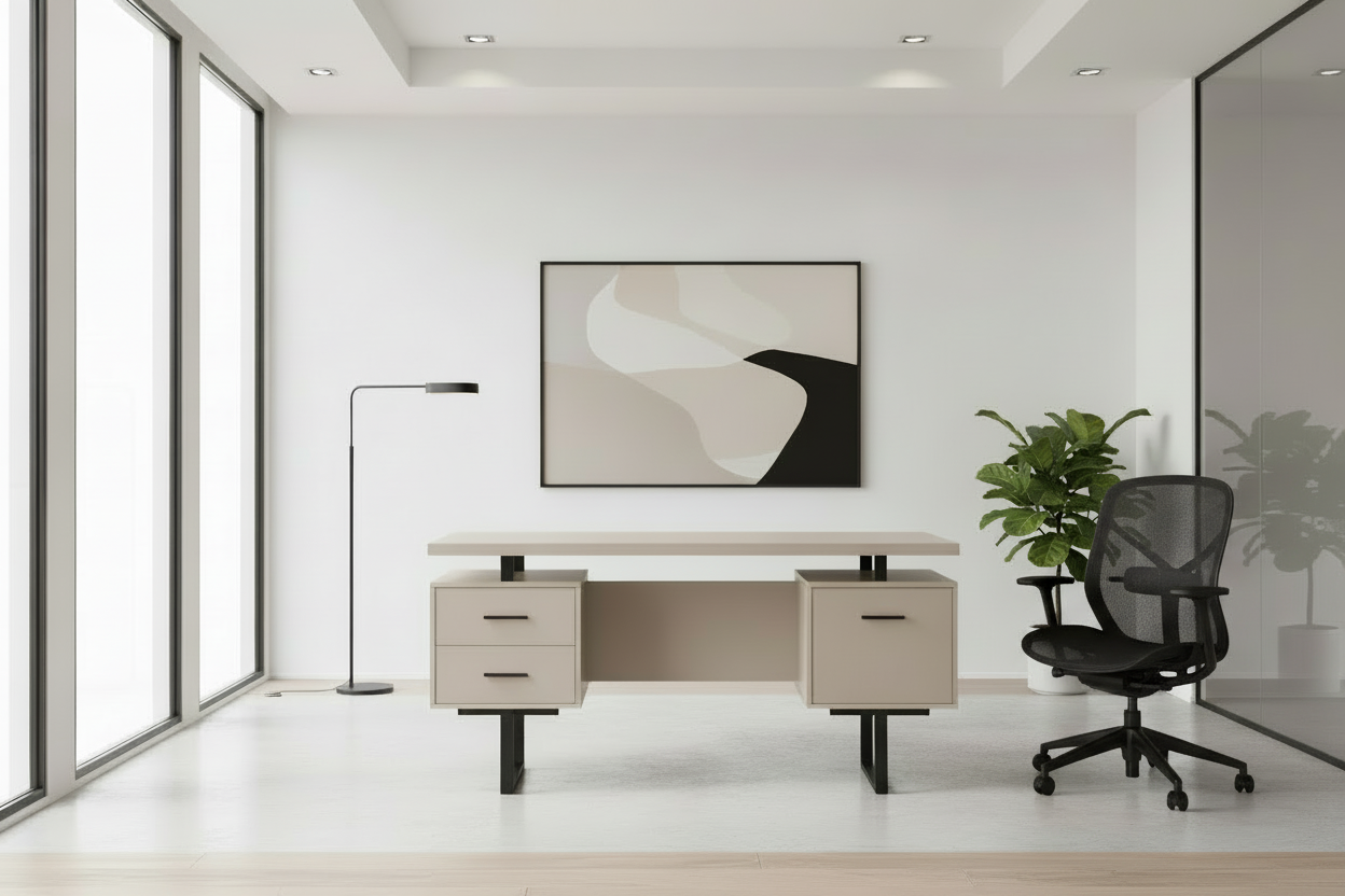 BUREAU D'ORDINATEUR - 60"L / ESPRESSO / MÉTAL ARGENTÉ
