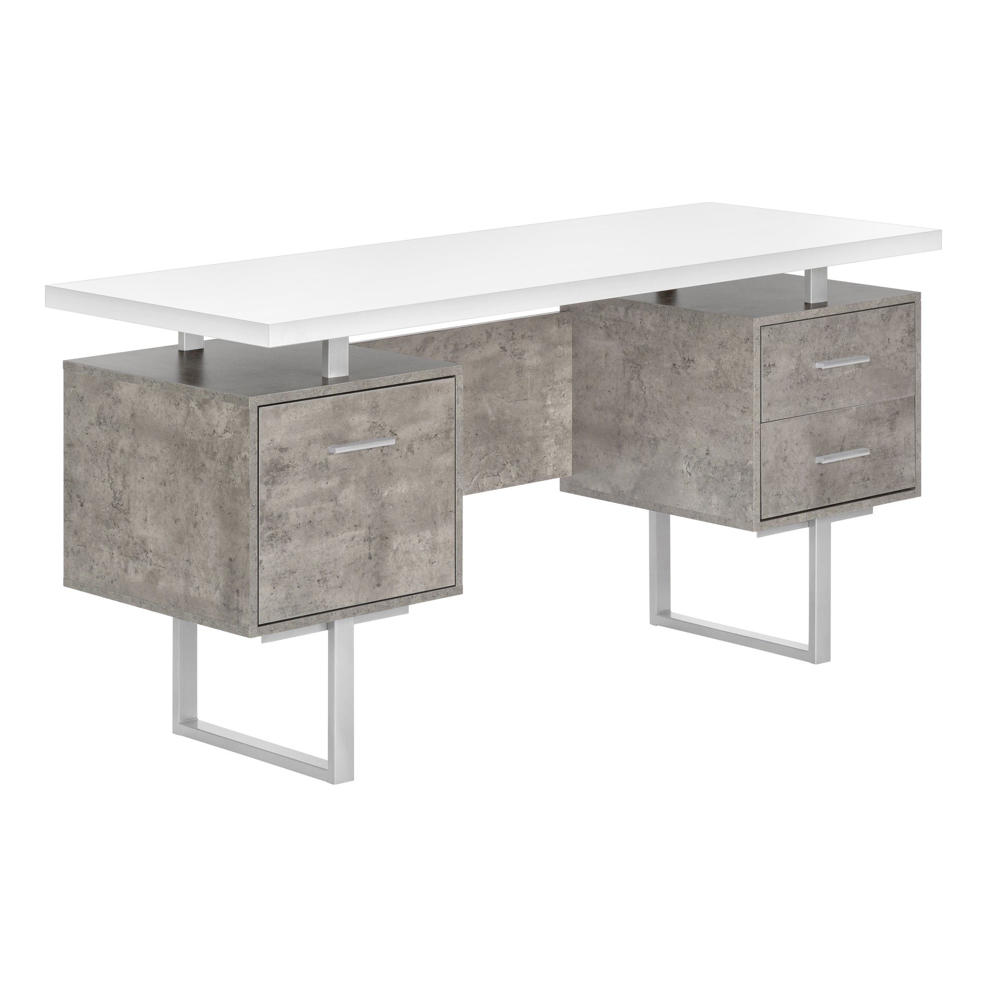 BUREAU D'ORDINATEUR - 60"L / ESPRESSO / MÉTAL ARGENTÉ