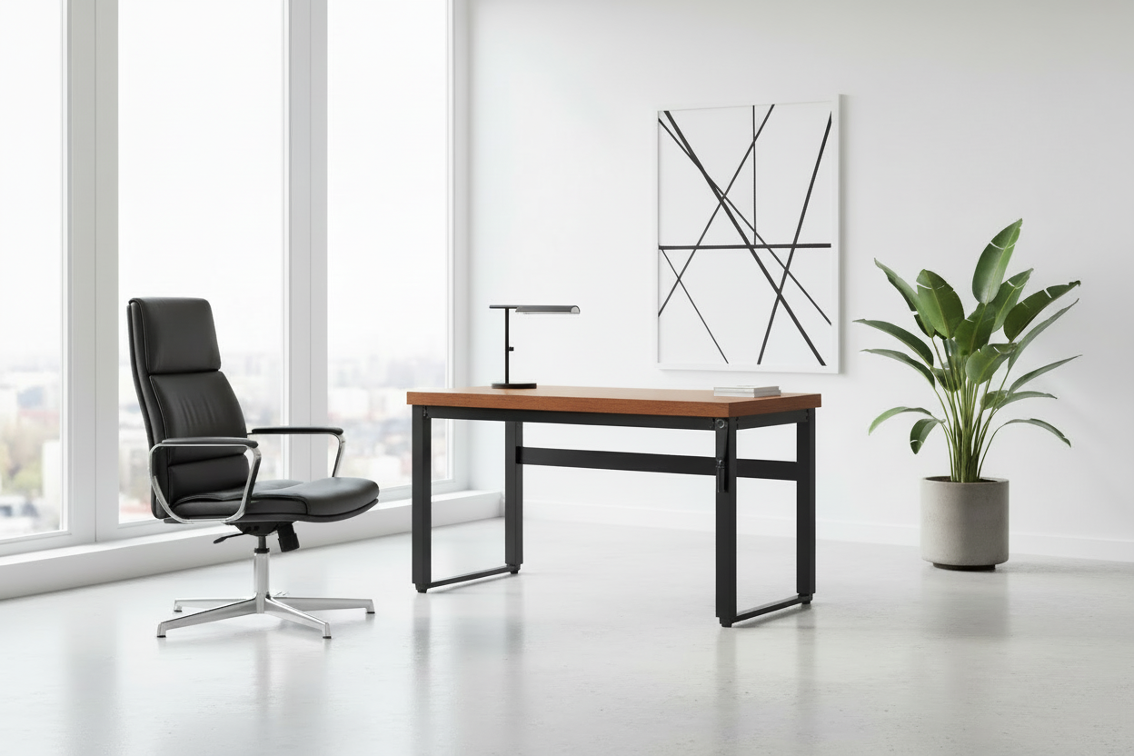 BUREAU D'ORDINATEUR - 48" L / NOYER / HAUTEUR RÉGLABLE / MÉTAL NOIR