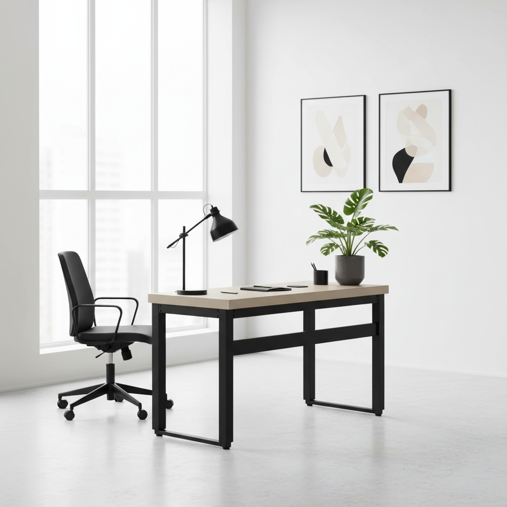 BUREAU D'ORDINATEUR - 48" L / NOYER / HAUTEUR RÉGLABLE / MÉTAL NOIR