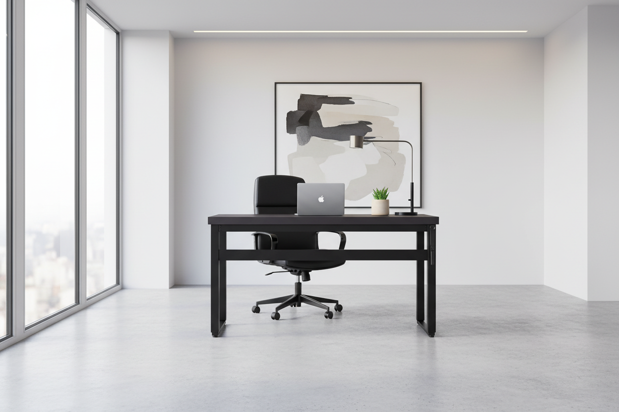 BUREAU D'ORDINATEUR - 48" L / NOYER / HAUTEUR RÉGLABLE / MÉTAL NOIR