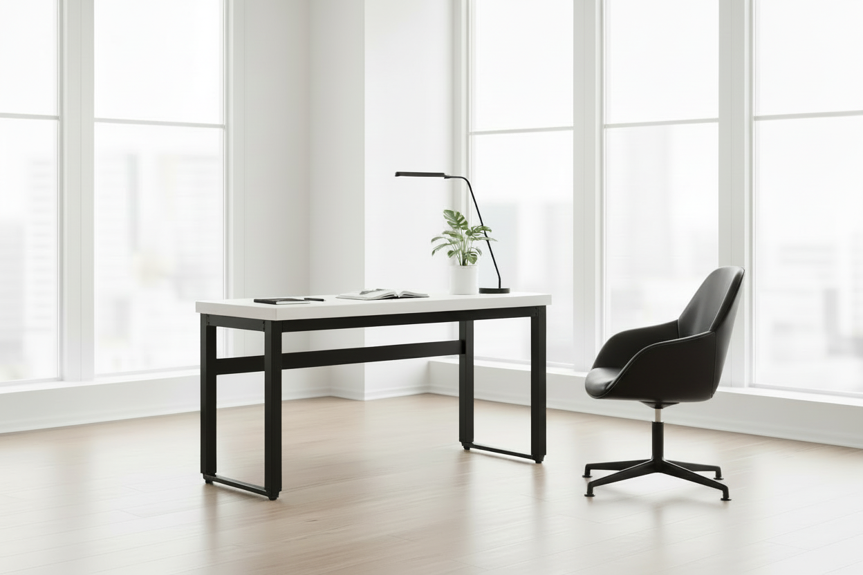 BUREAU D'ORDINATEUR - 48" L / NOYER / HAUTEUR RÉGLABLE / MÉTAL NOIR