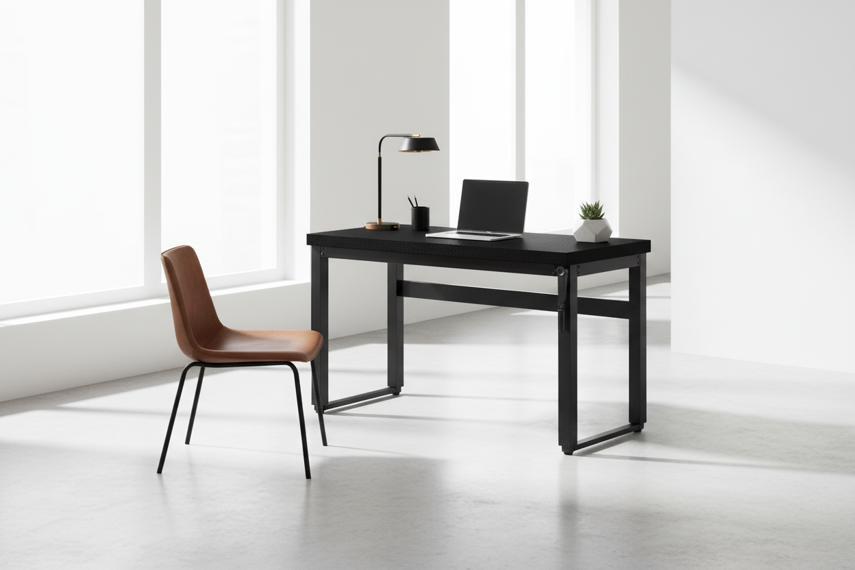 BUREAU D'ORDINATEUR - 48" L / NOYER / HAUTEUR RÉGLABLE / MÉTAL NOIR