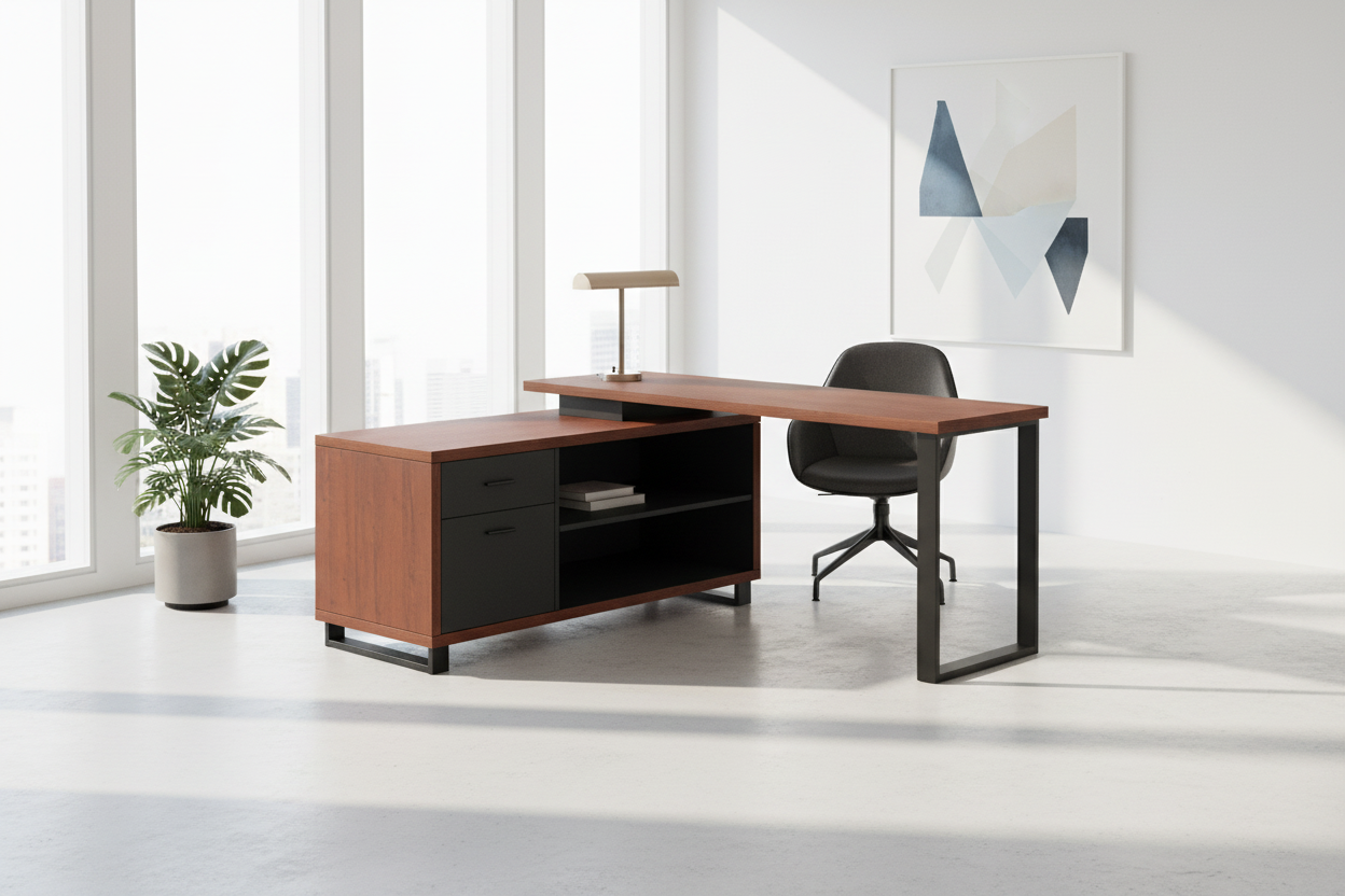 BUREAU D'ORDINATEUR - 72"L ESPRESSO / NOIR D'ANGLE EXÉCUTIF