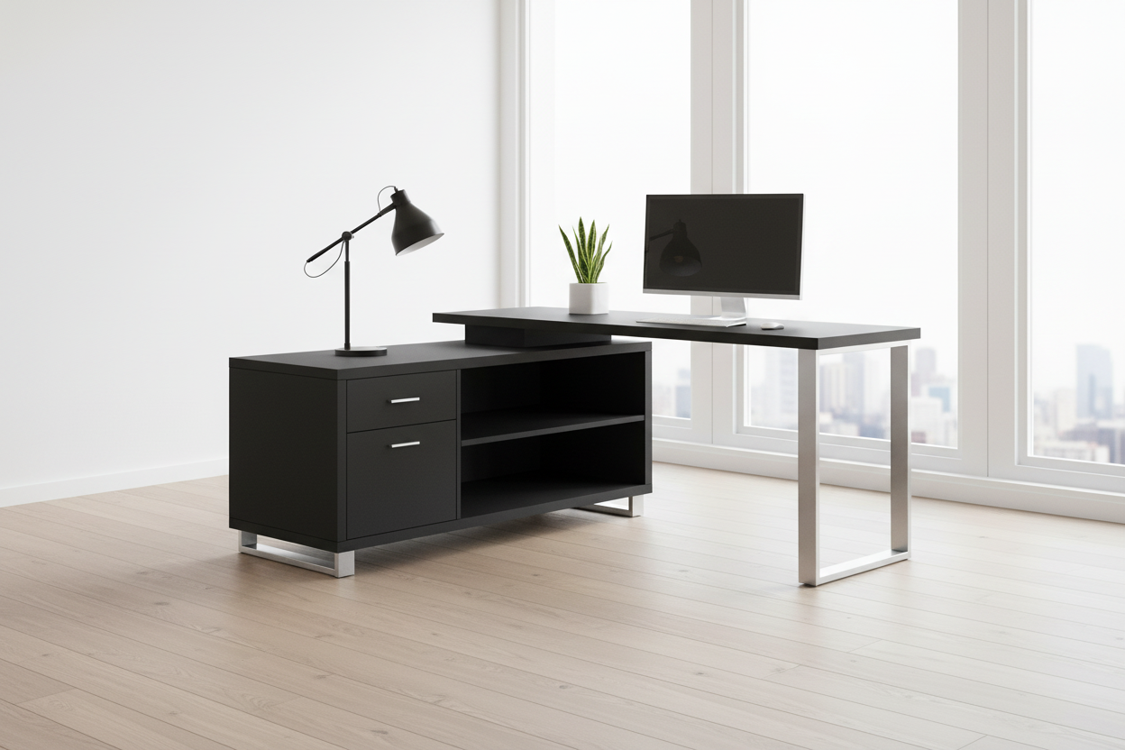 BUREAU D'ORDINATEUR - 72"L ESPRESSO / NOIR D'ANGLE EXÉCUTIF