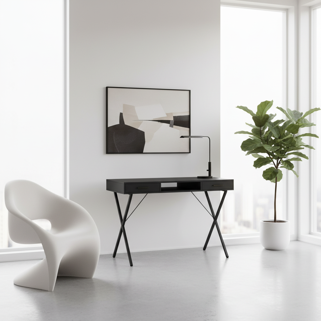 BUREAU D'ORDINATEUR - 42"L / BLANC / MÉTAL NOIR